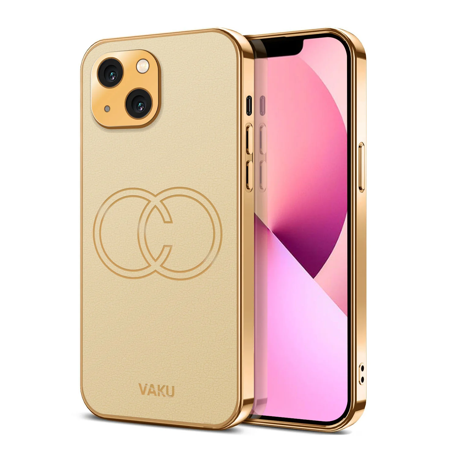 Vaku® Apple iPhone 13 Skylar Leather Pattern Gold Electroplated Soft TPU Back Cover - Image 9