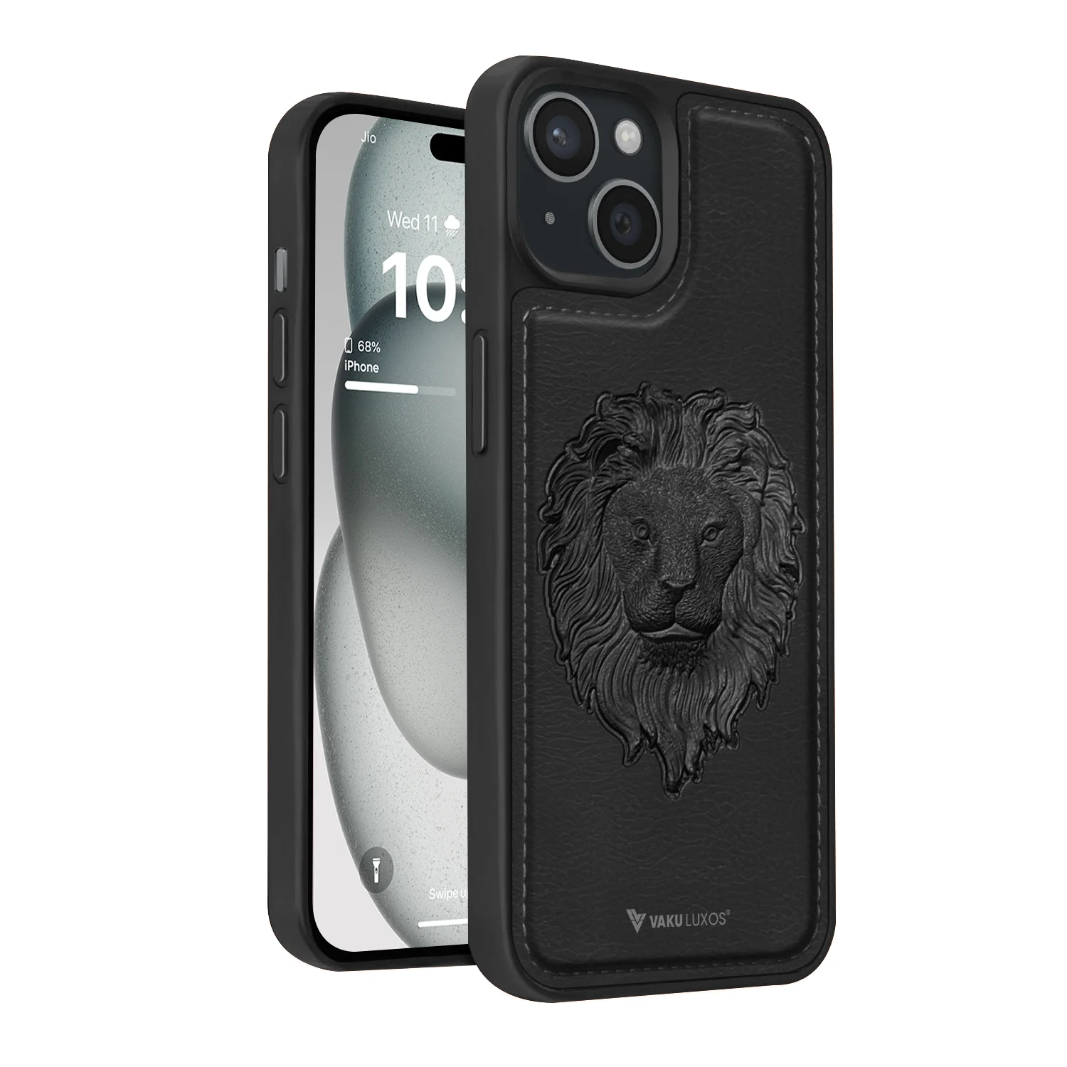 Vaku ® Apple iPhone 15 Lion Embossed Luxury Designer Leather Back Cover - Image 2