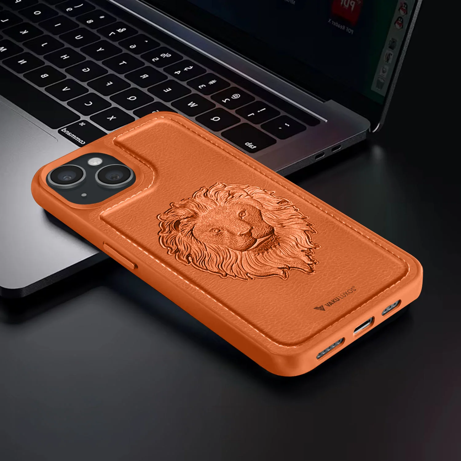 Vaku ® Apple iPhone 15 Lion Embossed Luxury Designer Leather Back Cover - Image 5