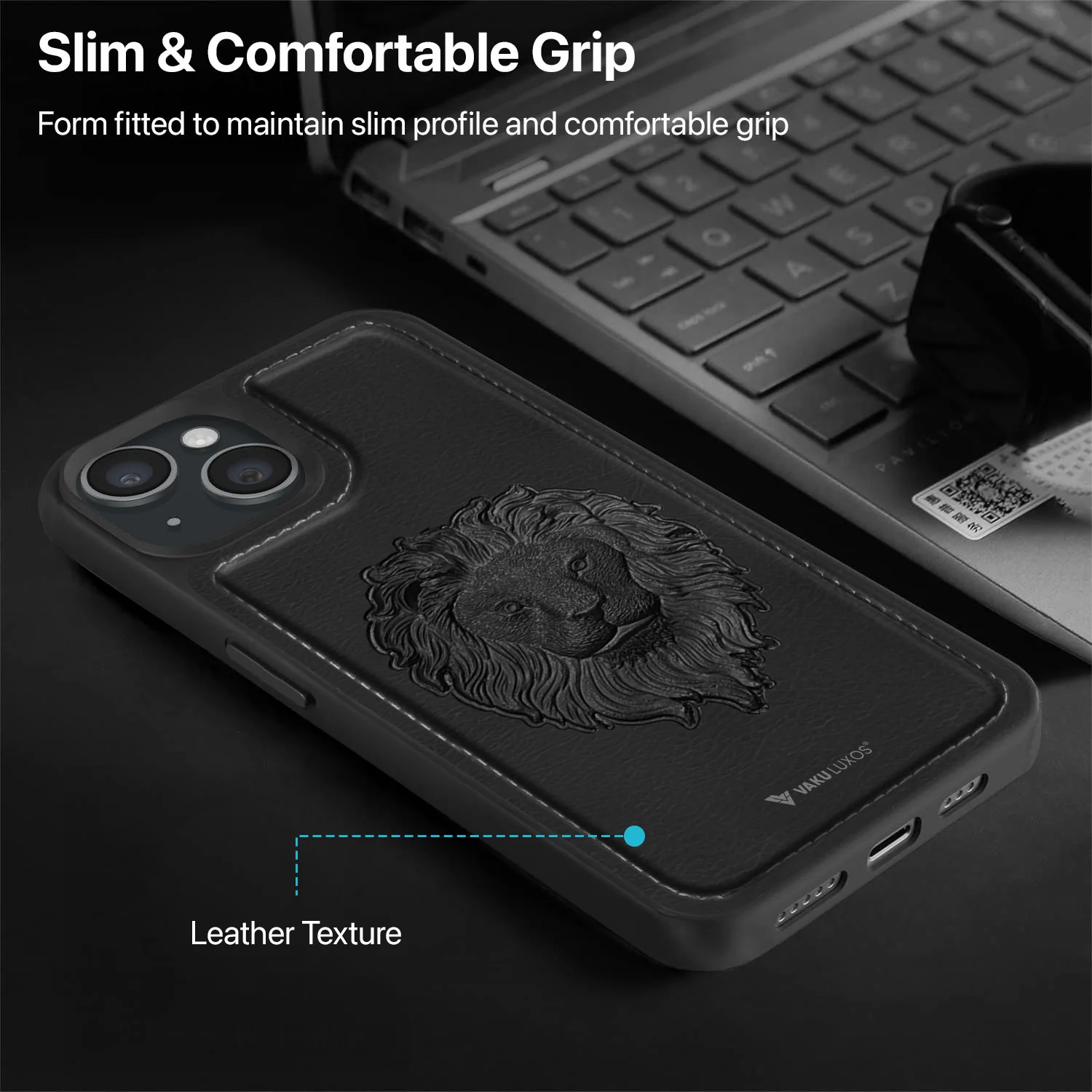 Vaku ® Apple iPhone 15 Lion Embossed Luxury Designer Leather Back Cover - Image 6