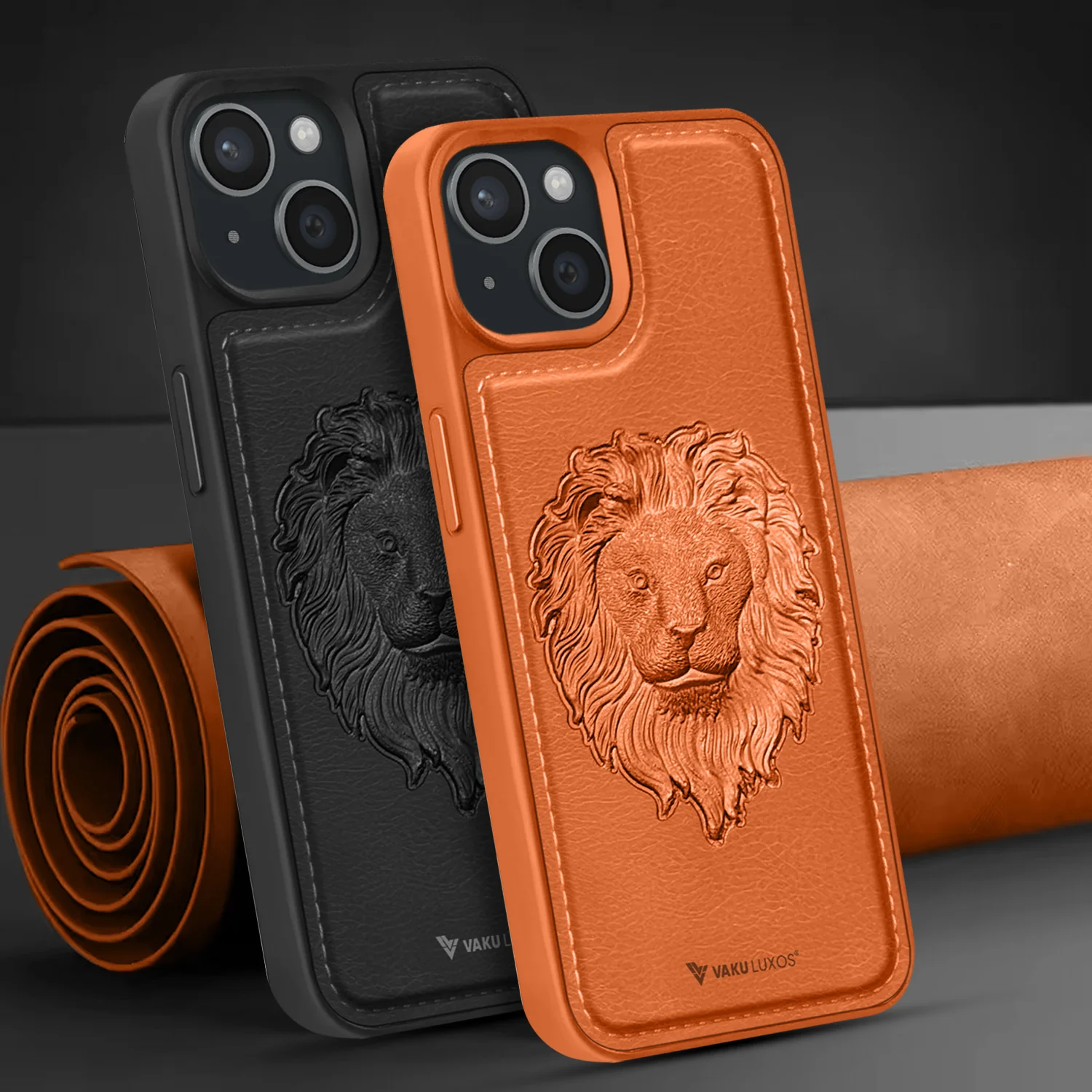 Vaku ® Apple iPhone 15 Lion Embossed Luxury Designer Leather Back Cover - Image 8