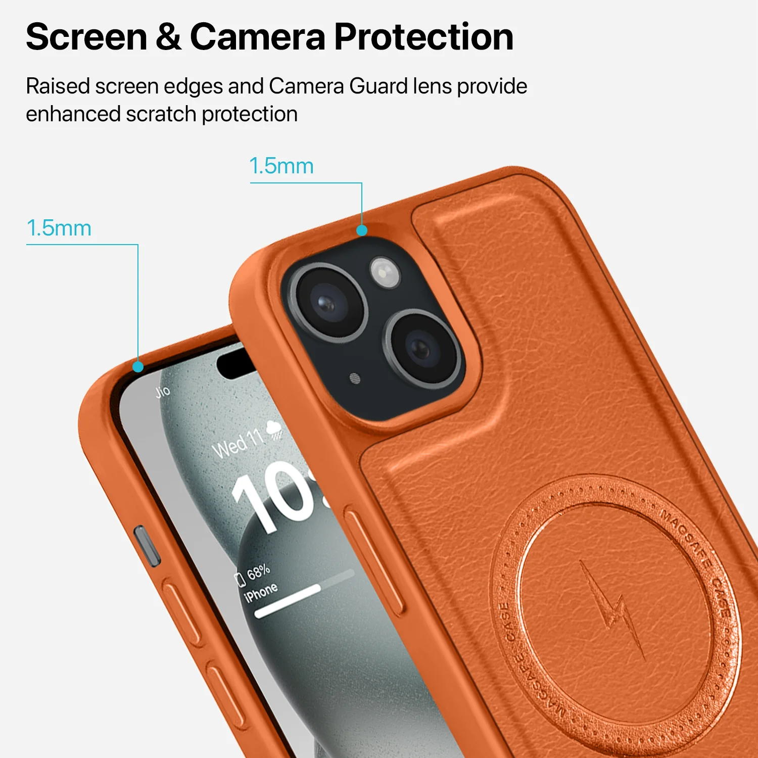Vaku ® Apple iPhone 15 Maxtron Leather Stitched Magnetic Magsafe Back Cover - Image 4