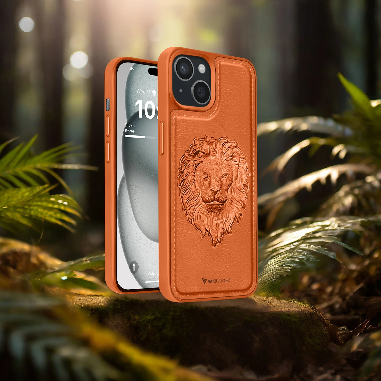 Vaku ® Apple iPhone 15 Plus Lion Embossed Luxury Designer Leather Protective Back Cover - Image 13