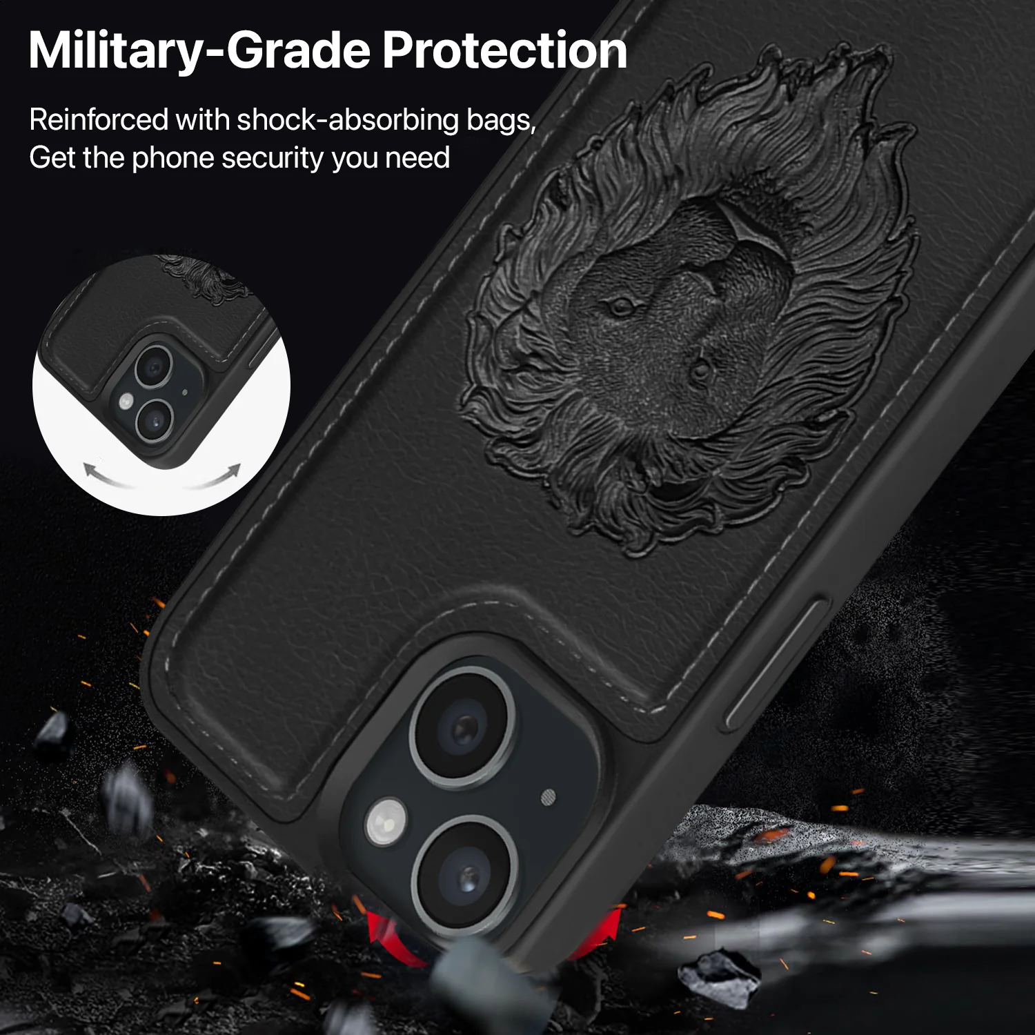 Vaku ® Apple iPhone 15 Plus Lion Embossed Luxury Designer Leather Protective Back Cover - Image 4