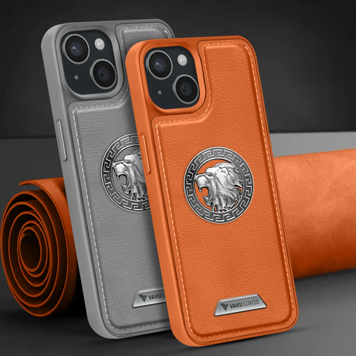 Vaku ® Apple iPhone 15 Plus Regal Shield Metal Lion Engraved Leather Back Cover - Image 13