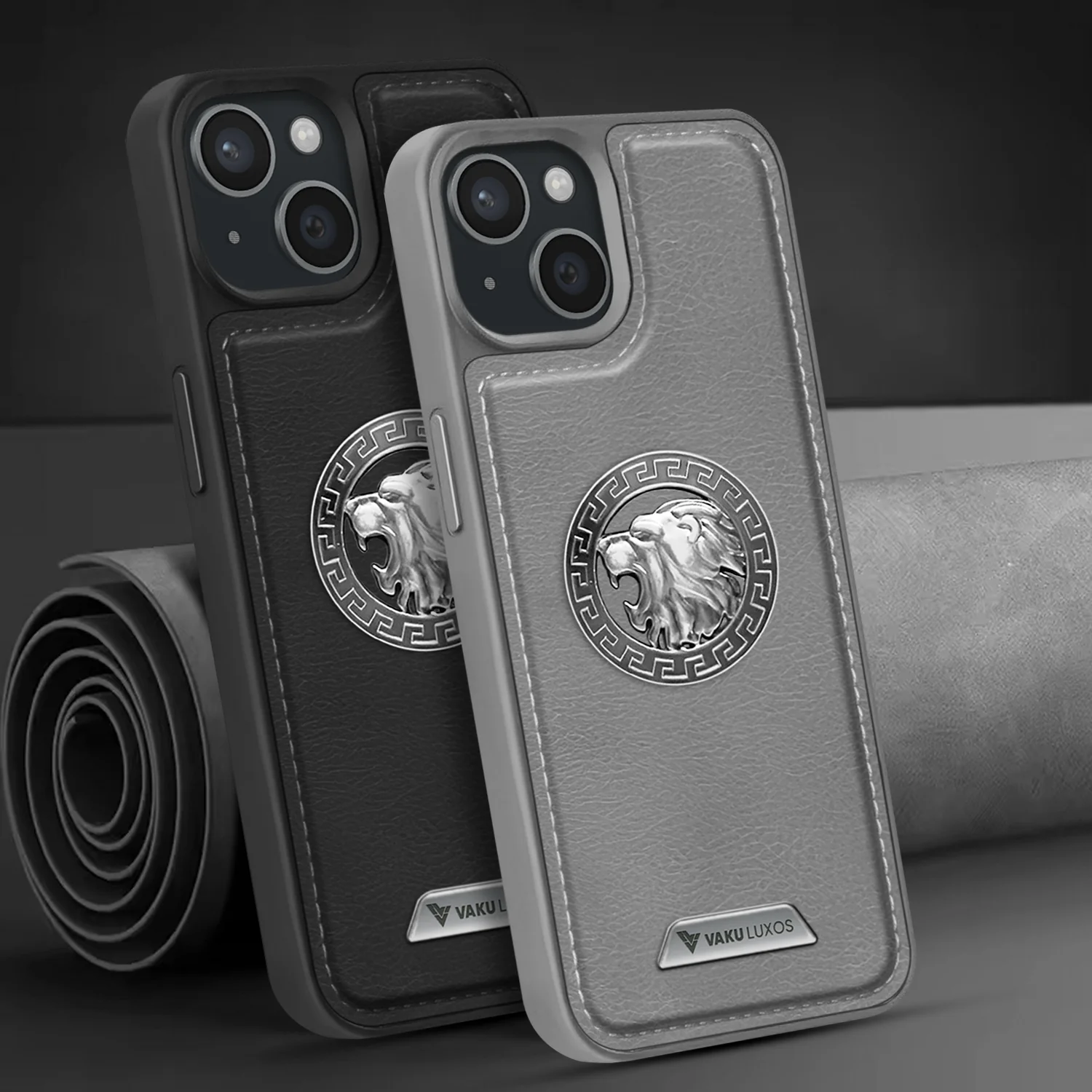 Vaku ® Apple iPhone 15 Plus Regal Shield Metal Lion Engraved Leather Back Cover - Image 8