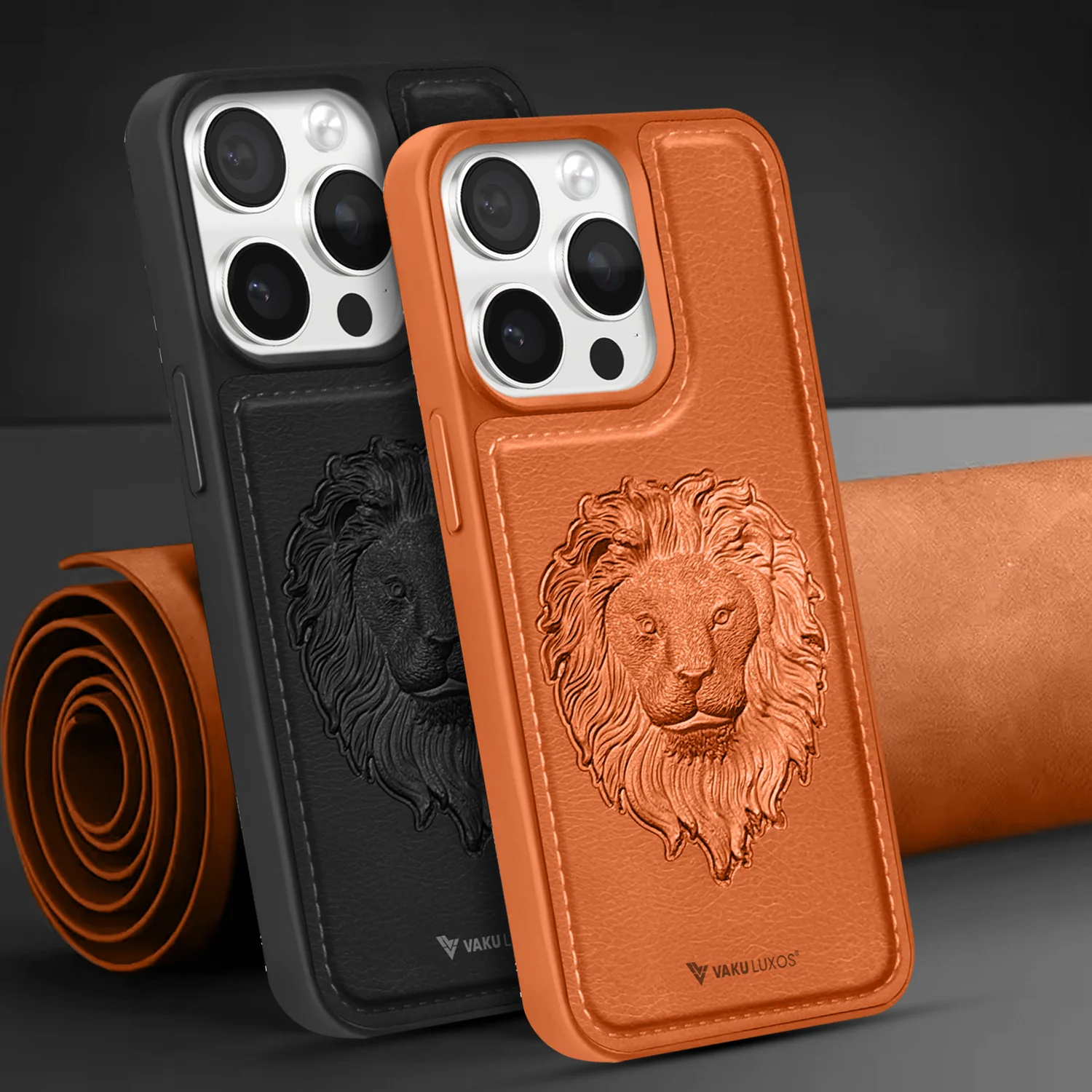 Vaku ® Apple iPhone 15 Pro Lion Embossed Luxury Designer Leather Back Cover - Image 11