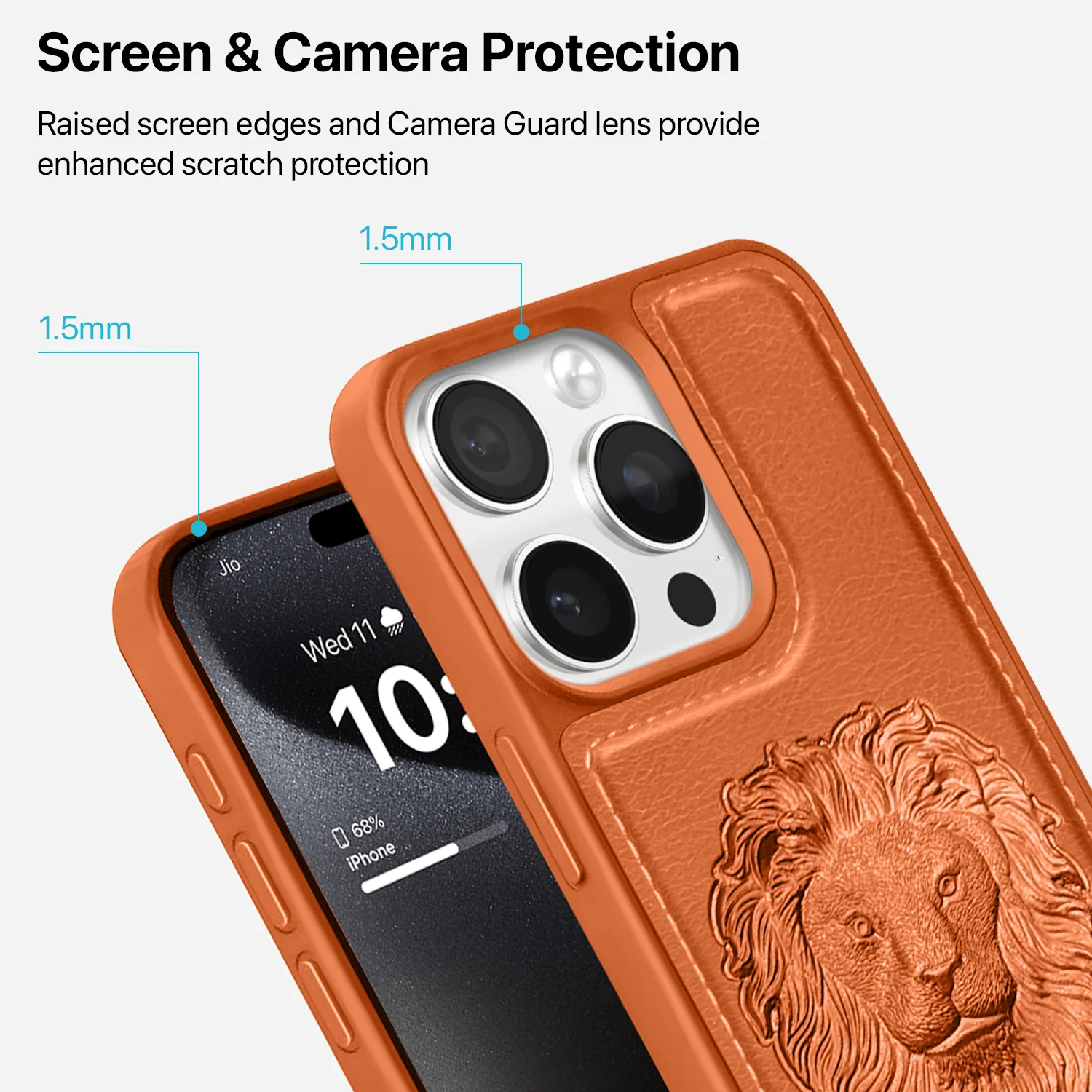 Vaku ® Apple iPhone 15 Pro Lion Embossed Luxury Designer Leather Back Cover - Image 4