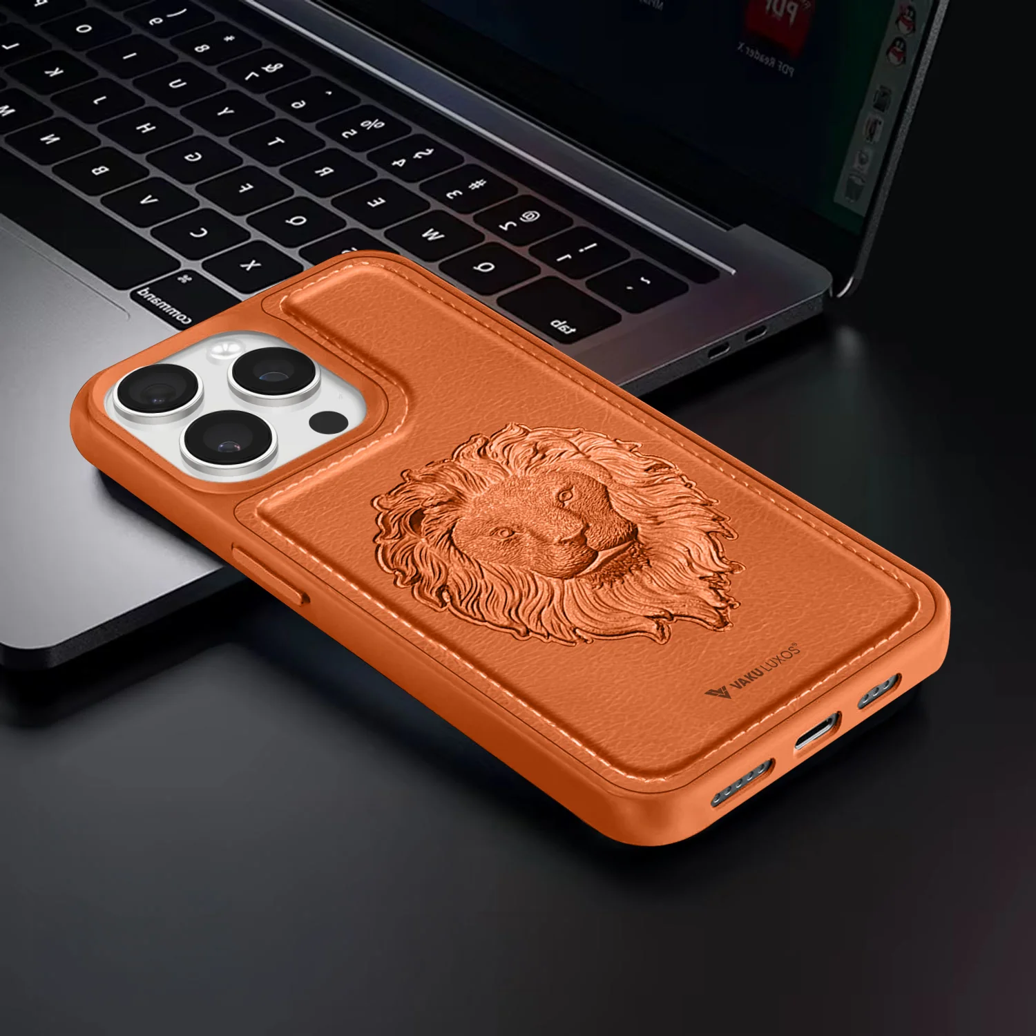 Vaku ® Apple iPhone 15 Pro Lion Embossed Luxury Designer Leather Back Cover - Image 8