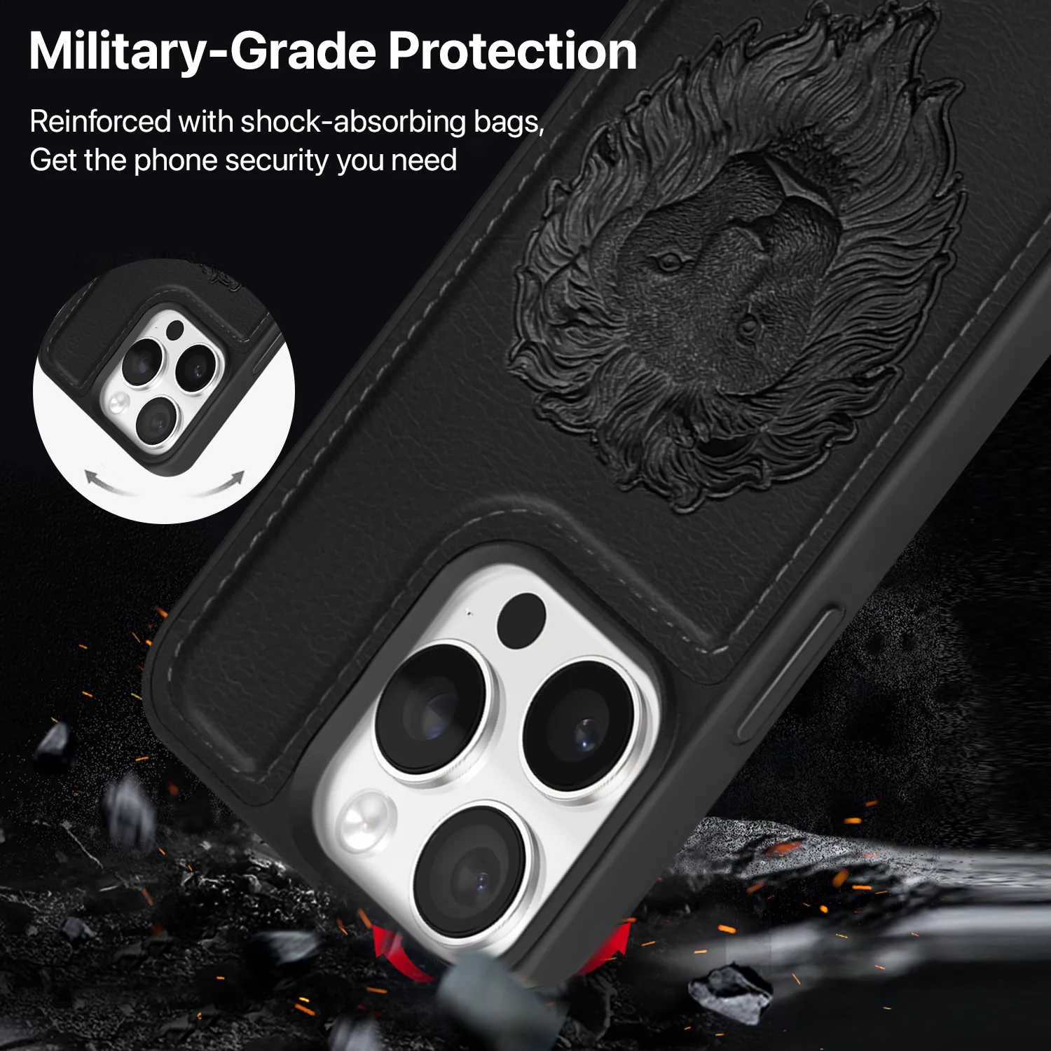 Vaku ® Apple iPhone 15 Pro Max Lion Embossed Luxury Designer Leather Back Cover - Image 5