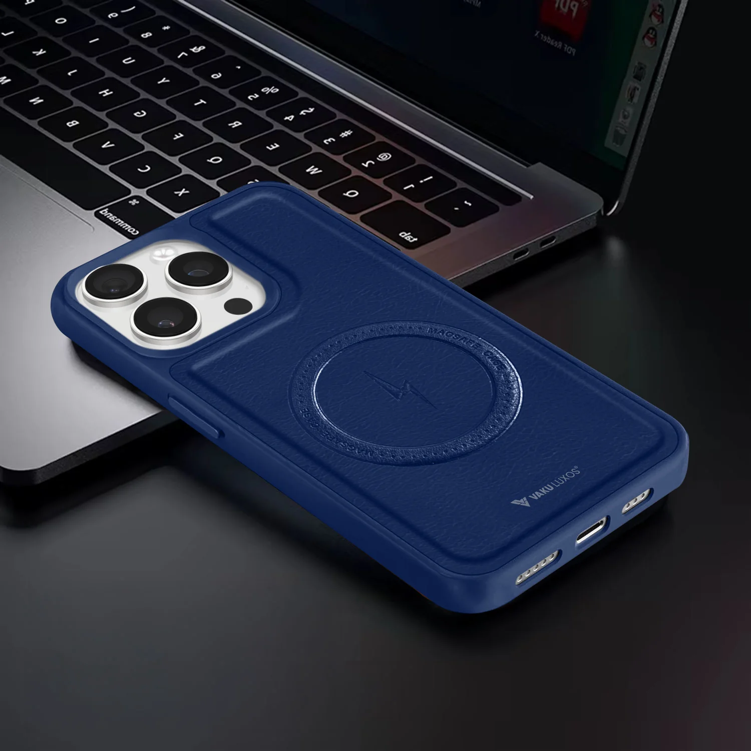 Vaku ® Apple iPhone 15 Pro Max Maxtron Leather Stitched Magnetic Magsafe Back Cover - Image 8