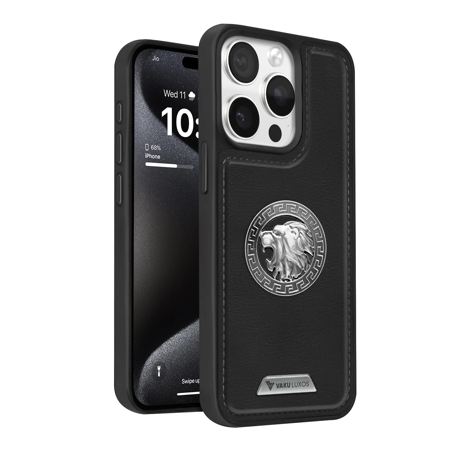 Vaku ® Apple iPhone 15 Pro Max Regal Shield Metal Lion Engraved Leather Back Cover - Image 2