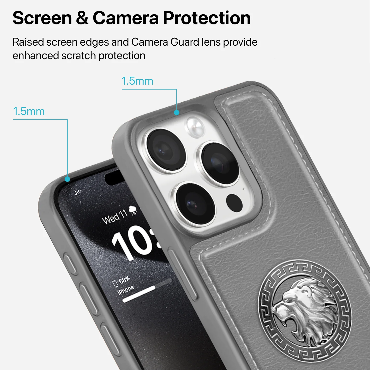 Vaku ® Apple iPhone 15 Pro Max Regal Shield Metal Lion Engraved Leather Back Cover - Image 4