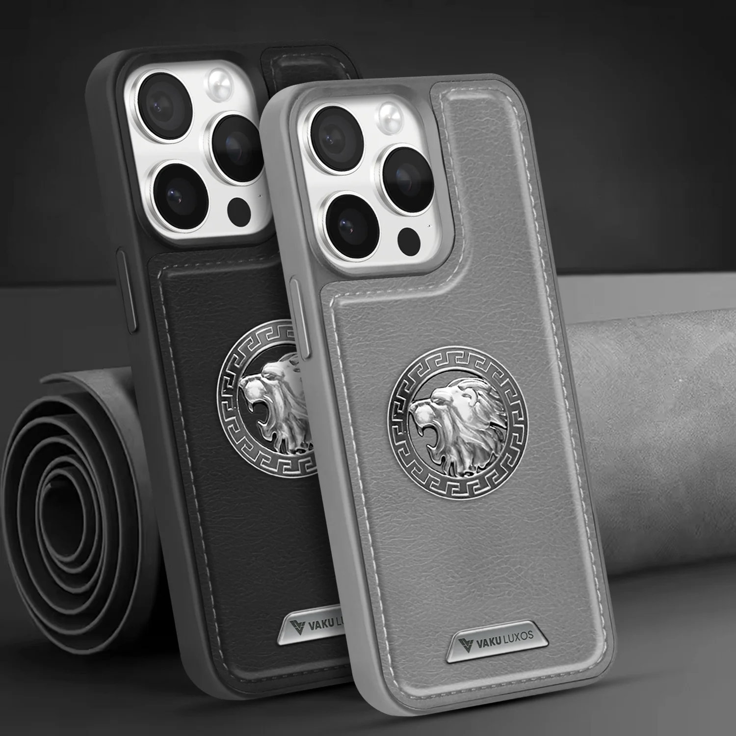 Vaku ® Apple iPhone 15 Pro Max Regal Shield Metal Lion Engraved Leather Back Cover - Image 8