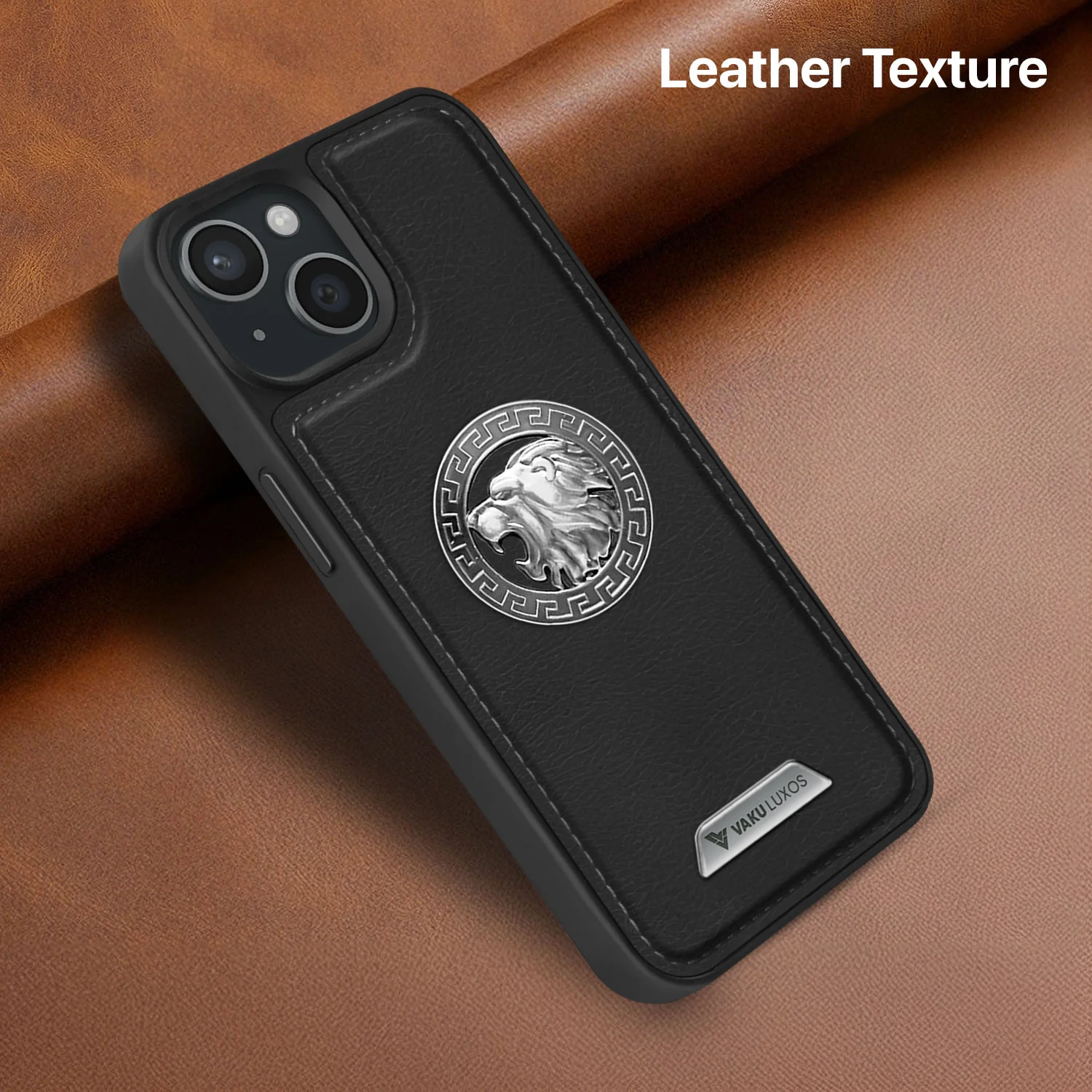 Vaku ® Apple iPhone 15 Regal Shield Metal Lion Engraved Leather Back Cover - Image 6