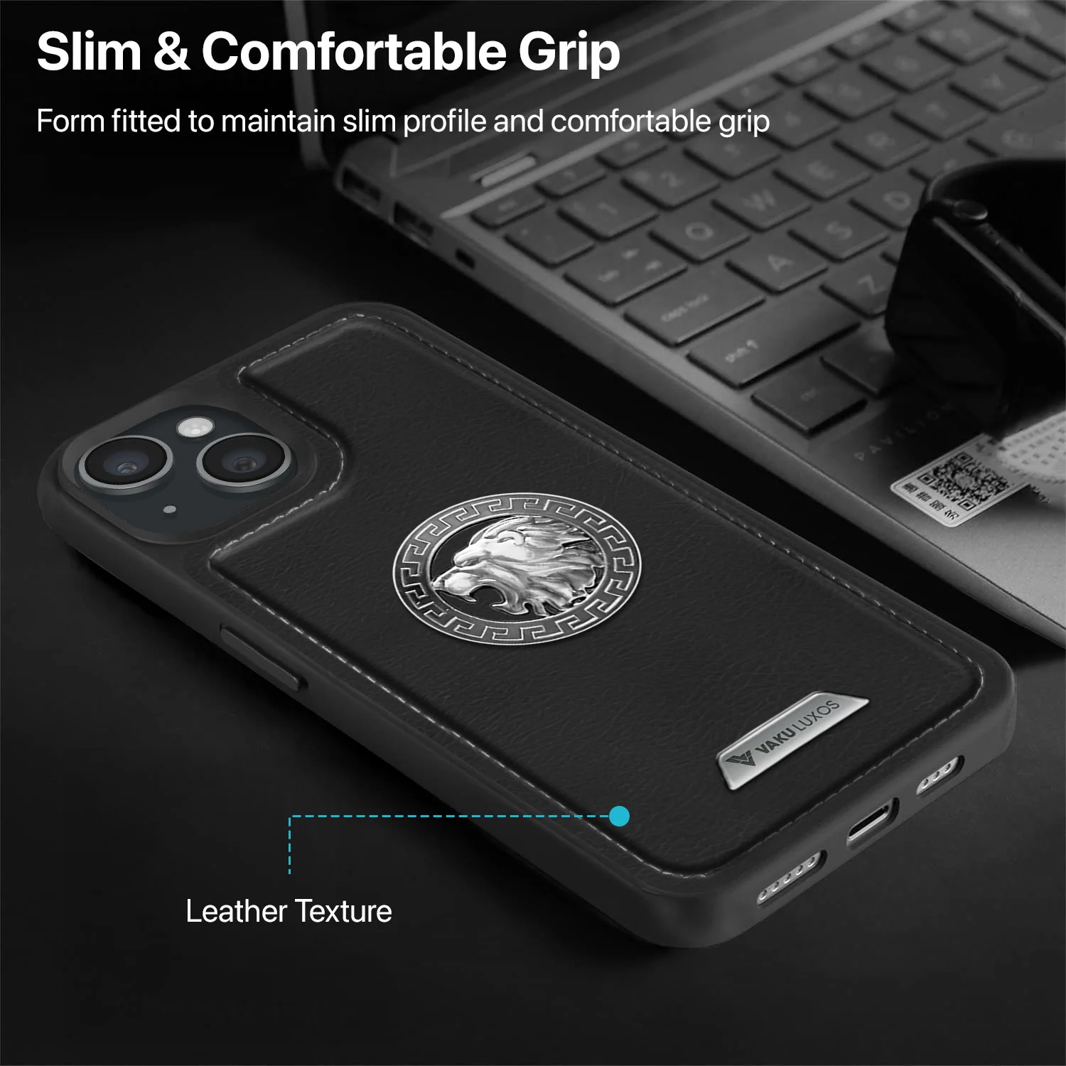 Vaku ® Apple iPhone 15 Regal Shield Metal Lion Engraved Leather Back Cover - Image 9