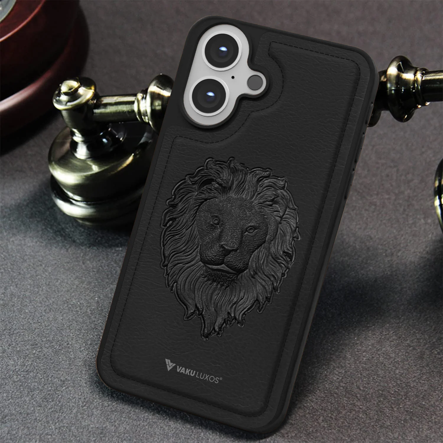 Vaku ® Apple iPhone 16 Lion Embossed Luxury Designer Leather Back Cover - Image 10