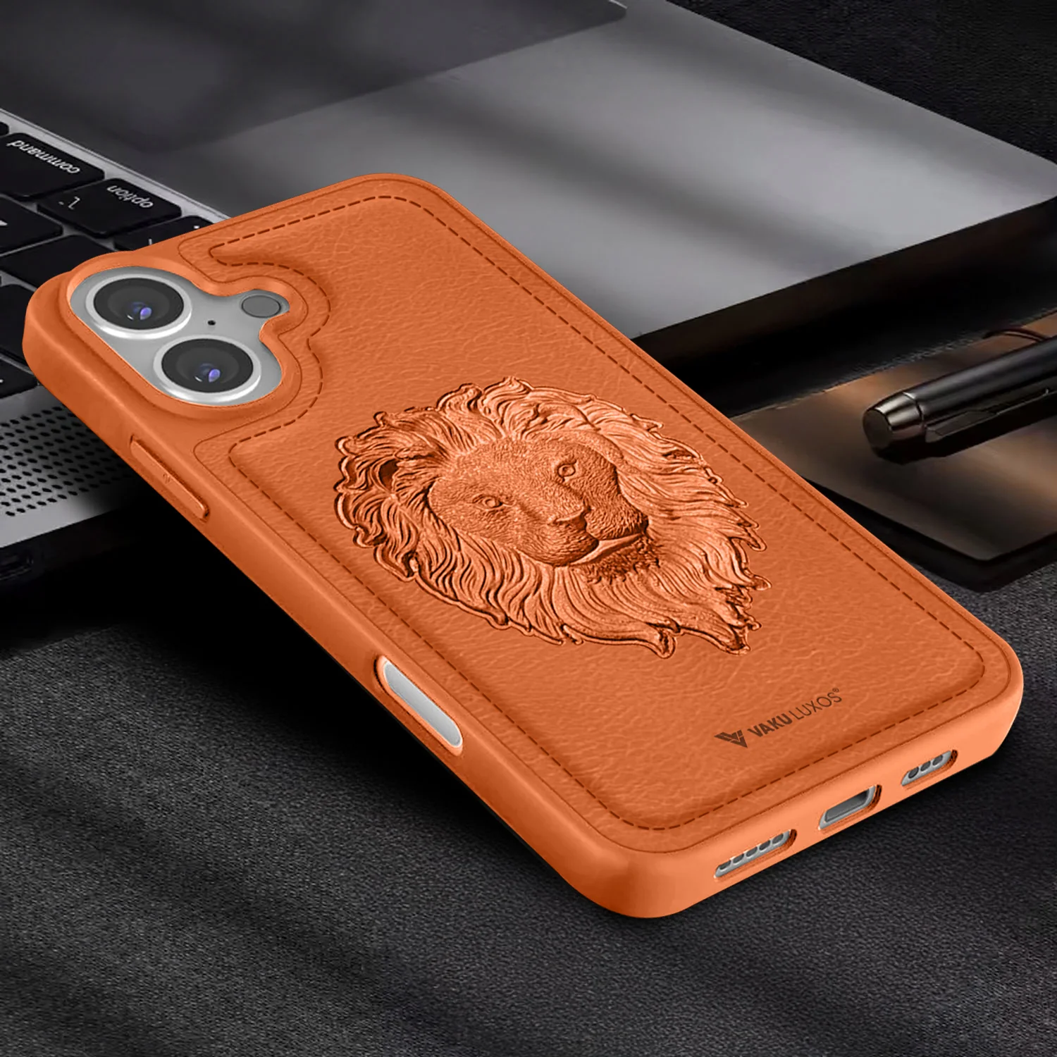 Vaku ® Apple iPhone 16 Lion Embossed Luxury Designer Leather Back Cover - Image 11