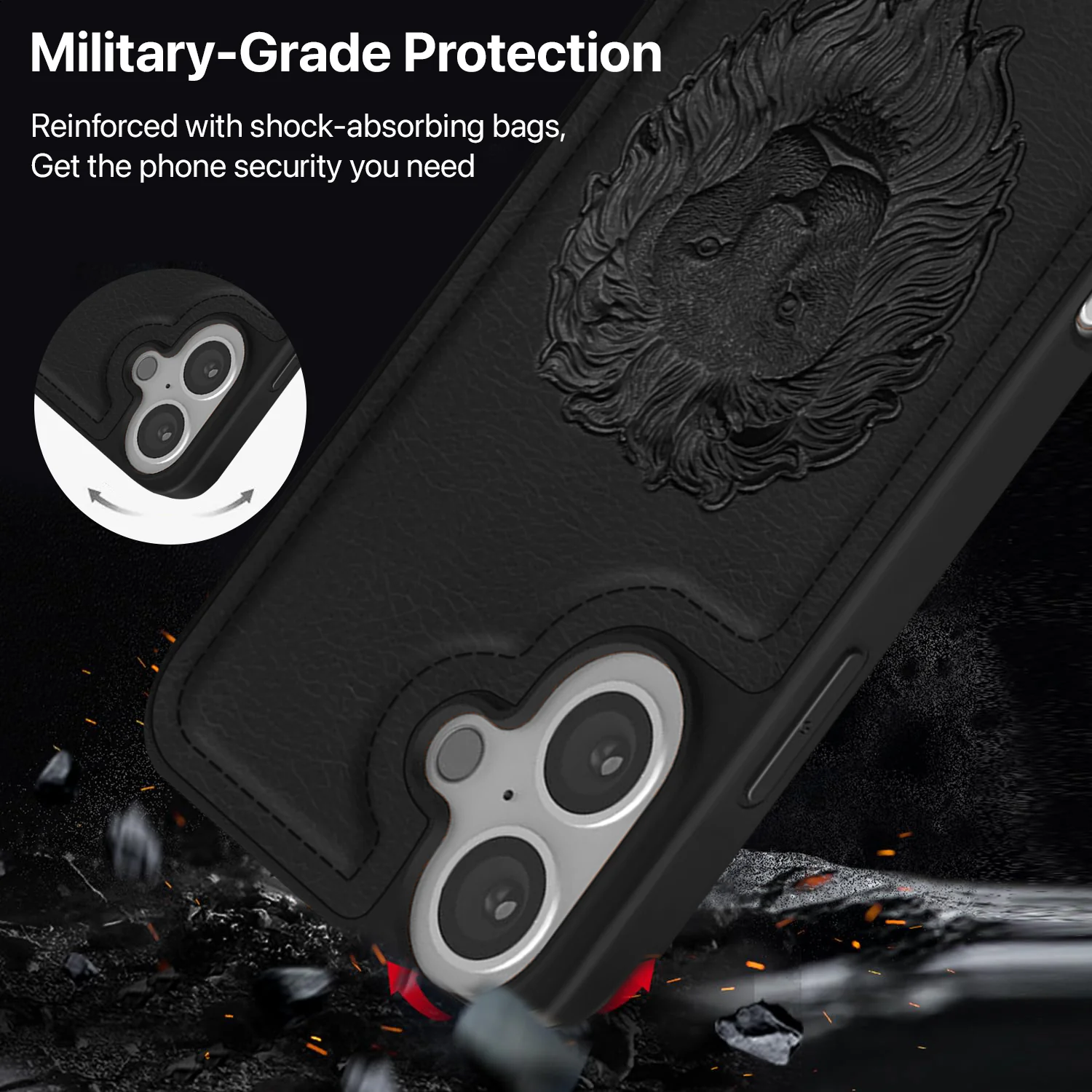 Vaku ® Apple iPhone 16 Lion Embossed Luxury Designer Leather Back Cover - Image 4