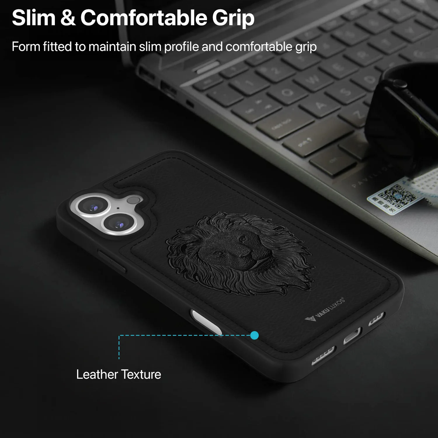 Vaku ® Apple iPhone 16 Plus Lion Embossed Luxury Designer Leather Back Cover - Image 8
