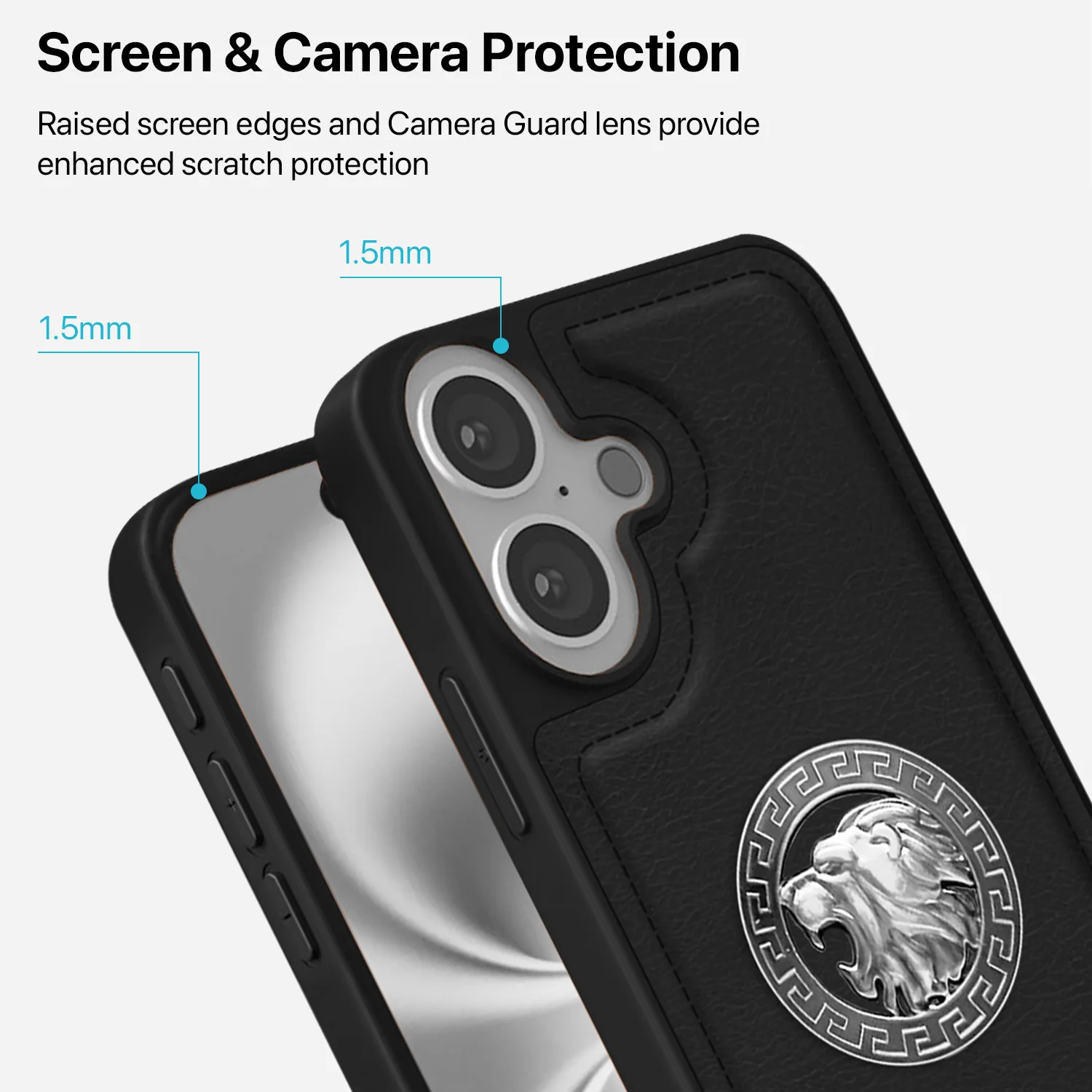 Vaku ® Apple iPhone 16 Plus Regal Shield Metal Lion Engraved Leather Back Cover - Image 4