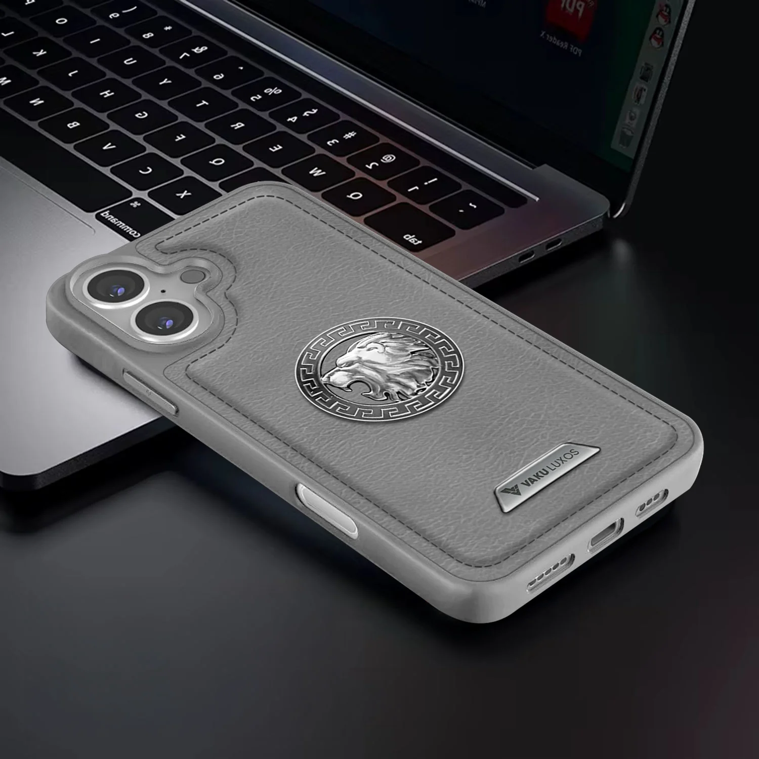 Vaku ® Apple iPhone 16 Plus Regal Shield Metal Lion Engraved Leather Back Cover - Image 7