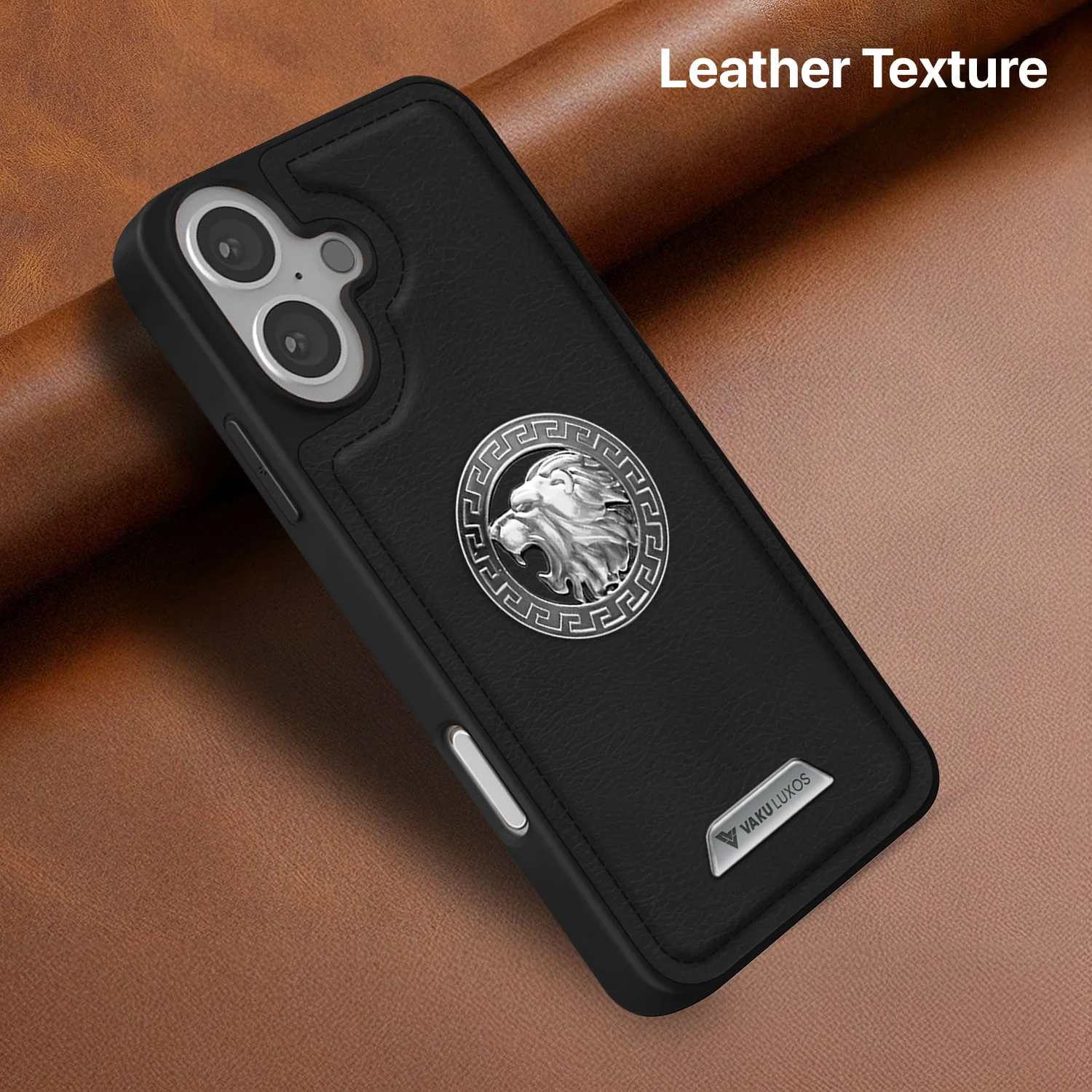 Vaku ® Apple iPhone 16 Plus Regal Shield Metal Lion Engraved Leather Back Cover - Image 9