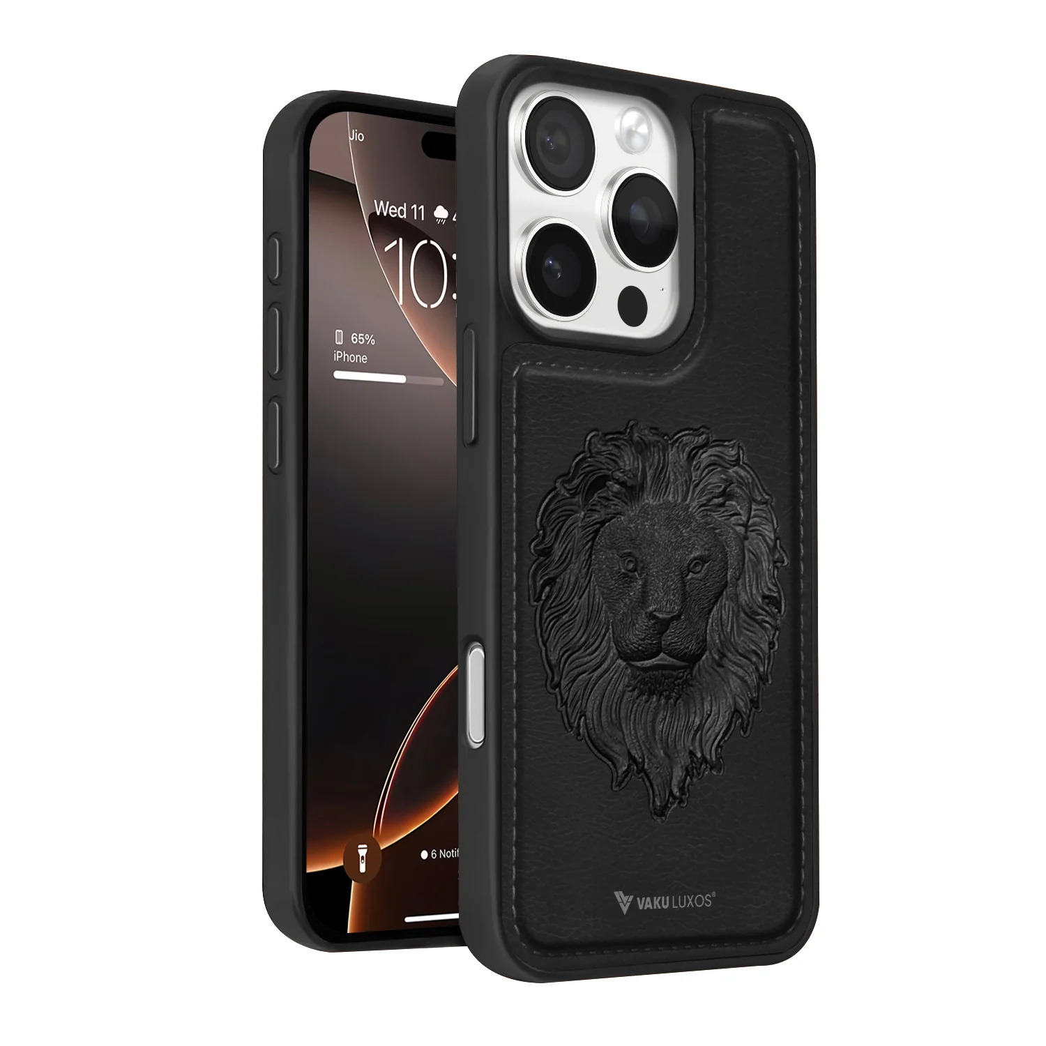 Vaku ® Apple iPhone 16 Pro Lion Embossed Luxury Designer Leather Back Cover - Image 2