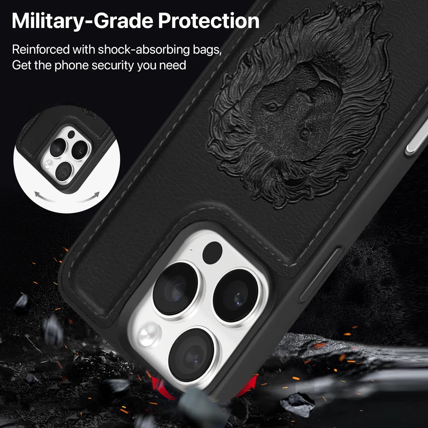 Vaku ® Apple iPhone 16 Pro Lion Embossed Luxury Designer Leather Back Cover - Image 4