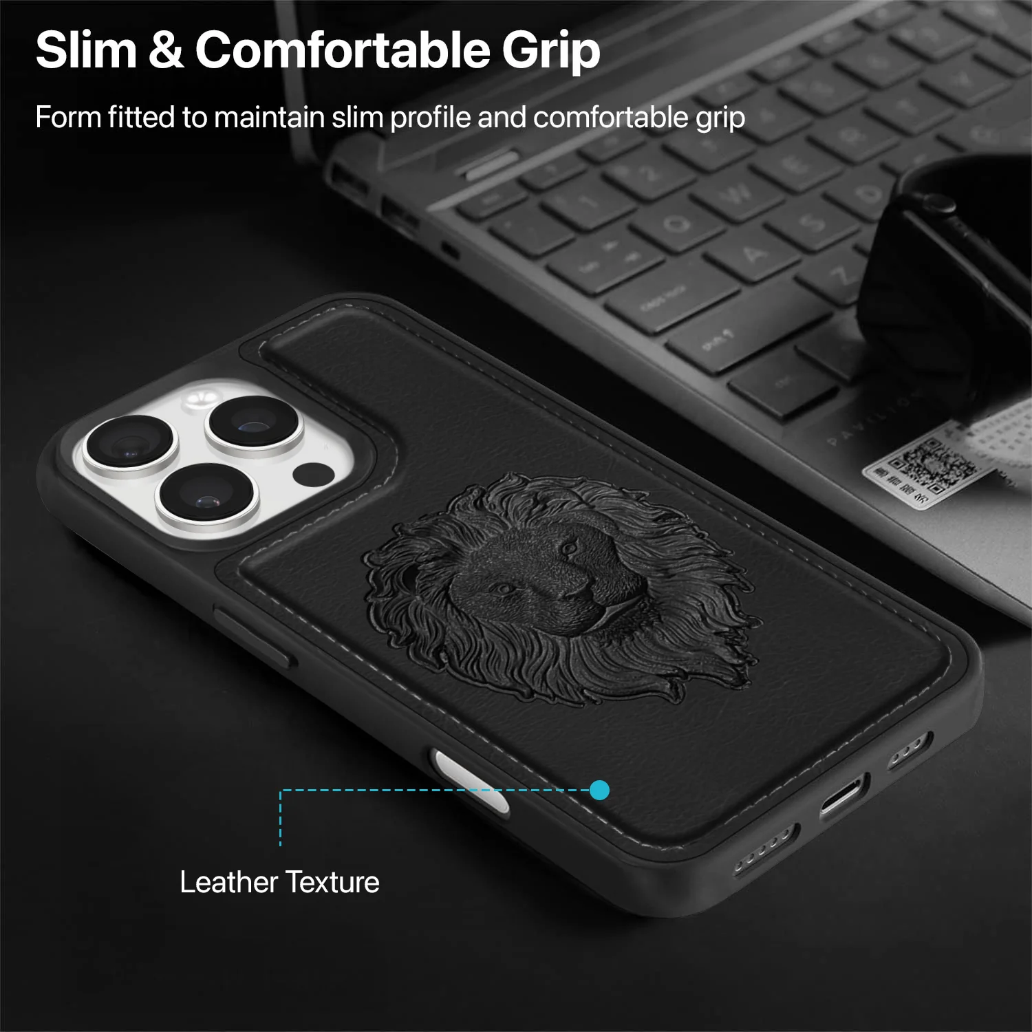 Vaku ® Apple iPhone 16 Pro Lion Embossed Luxury Designer Leather Back Cover - Image 6