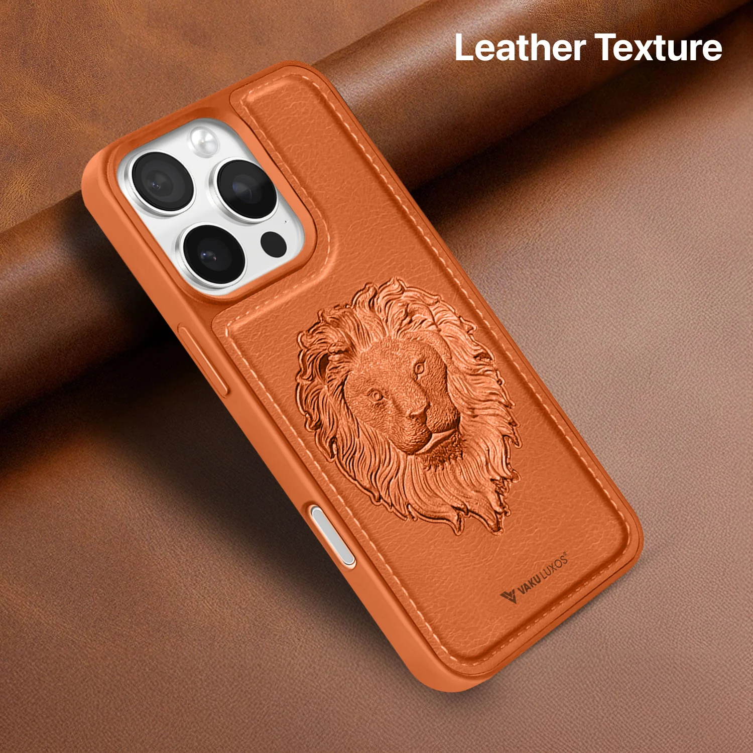 Vaku ® Apple iPhone 16 Pro Lion Embossed Luxury Designer Leather Back Cover - Image 7