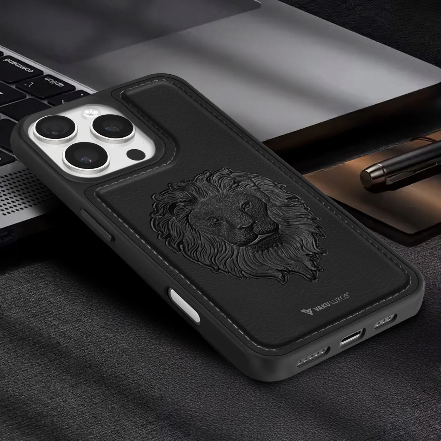 Vaku ® Apple iPhone 16 Pro Max Lion Embossed Luxury Designer Leather Back Cover - Image 13