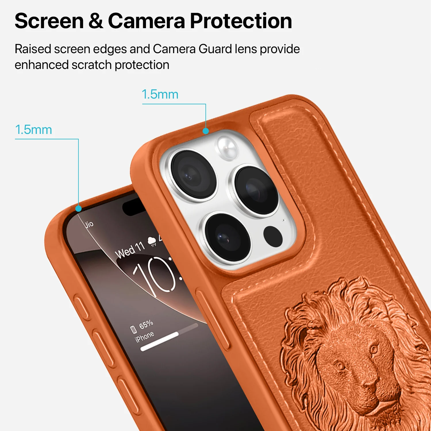 Vaku ® Apple iPhone 16 Pro Max Lion Embossed Luxury Designer Leather Back Cover - Image 3