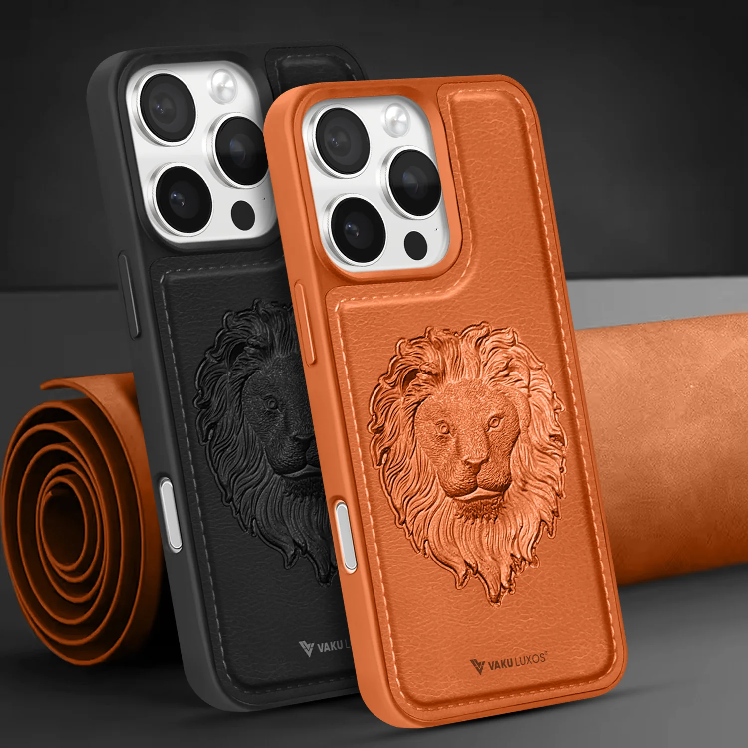 Vaku ® Apple iPhone 16 Pro Max Lion Embossed Luxury Designer Leather Back Cover - Image 5