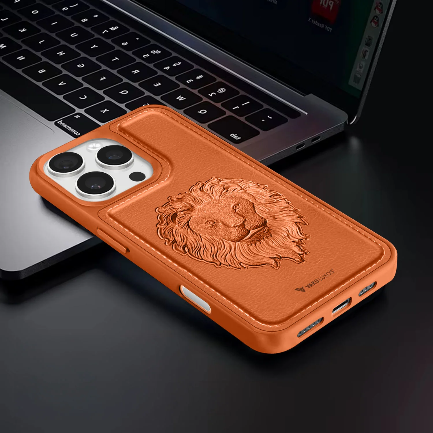 Vaku ® Apple iPhone 16 Pro Max Lion Embossed Luxury Designer Leather Back Cover - Image 6