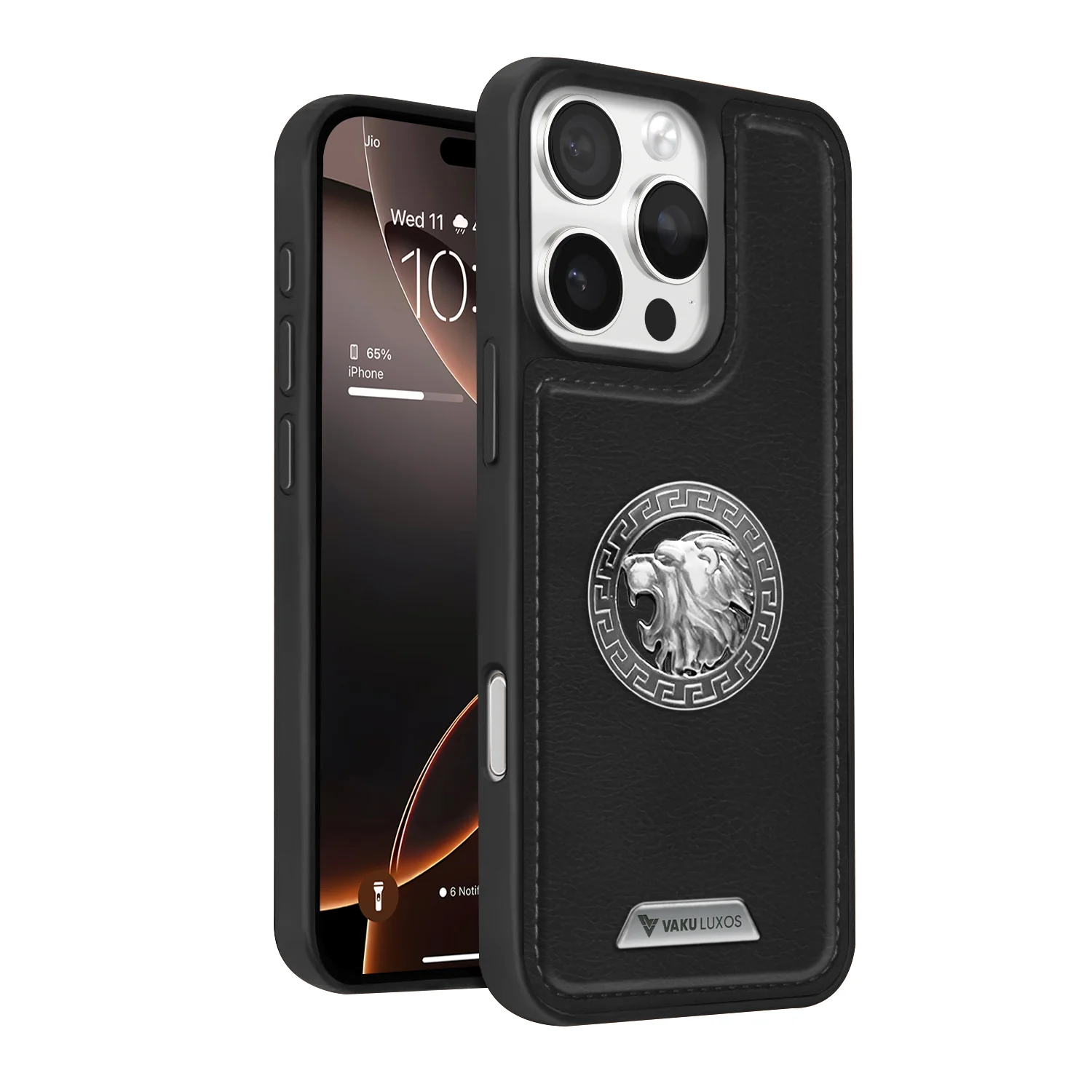 Vaku ® Apple iPhone 16 Pro Max Regal Shield Metal Lion Engraved Leather Back Cover - Image 2