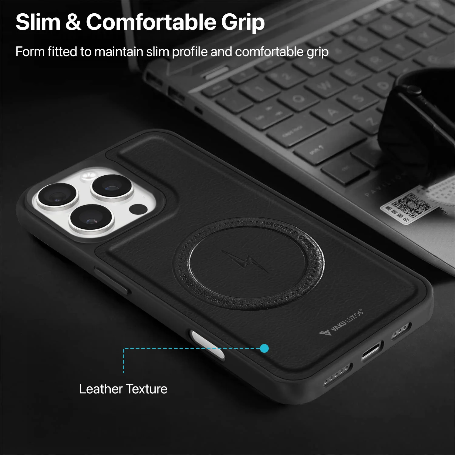 Vaku ® Apple iPhone 16 Pro Maxtron Leather Stitched Magnetic Magsafe Back Cover - Image 8