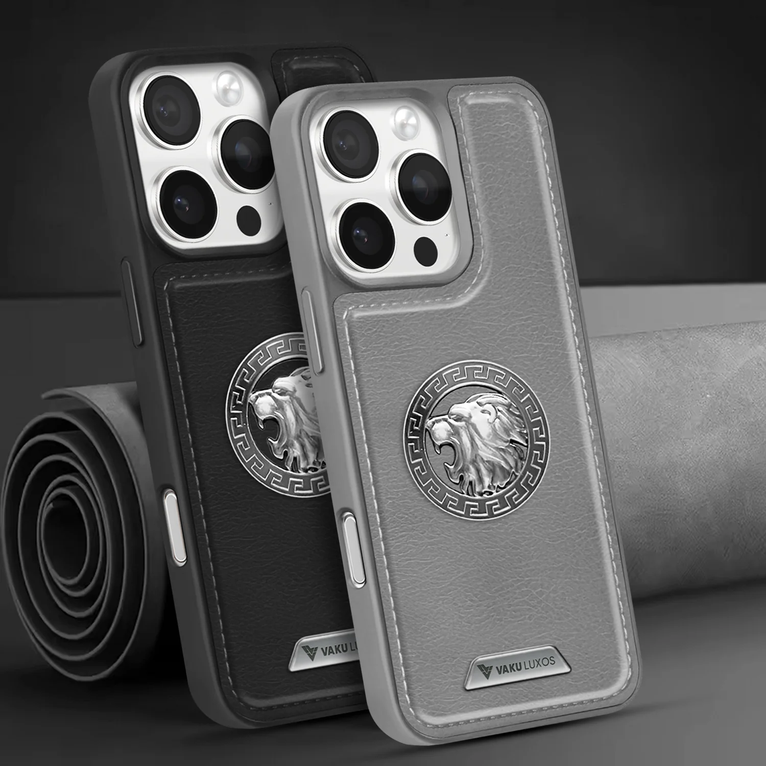 Vaku ® Apple iPhone 16 Pro Regal Shield Metal Lion Engraved Leather Back Cover - Image 11