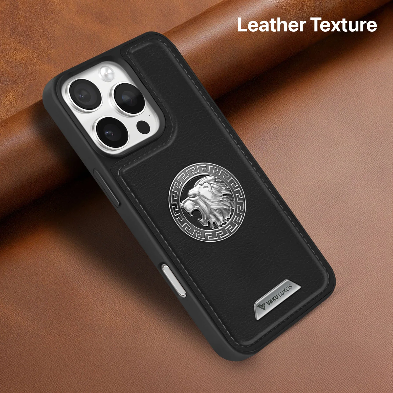 Vaku ® Apple iPhone 16 Pro Regal Shield Metal Lion Engraved Leather Back Cover - Image 12