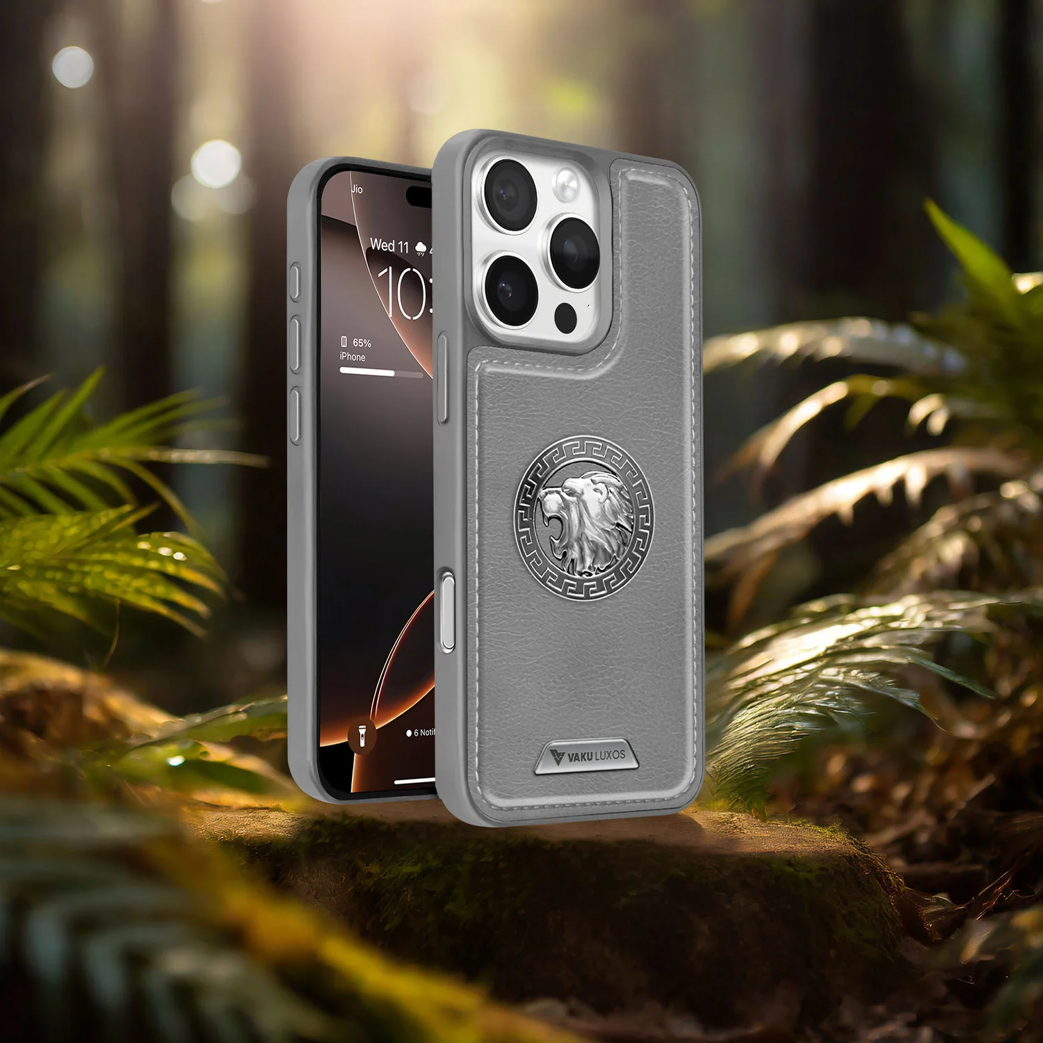 Vaku ® Apple iPhone 16 Pro Regal Shield Metal Lion Engraved Leather Back Cover - Image 13