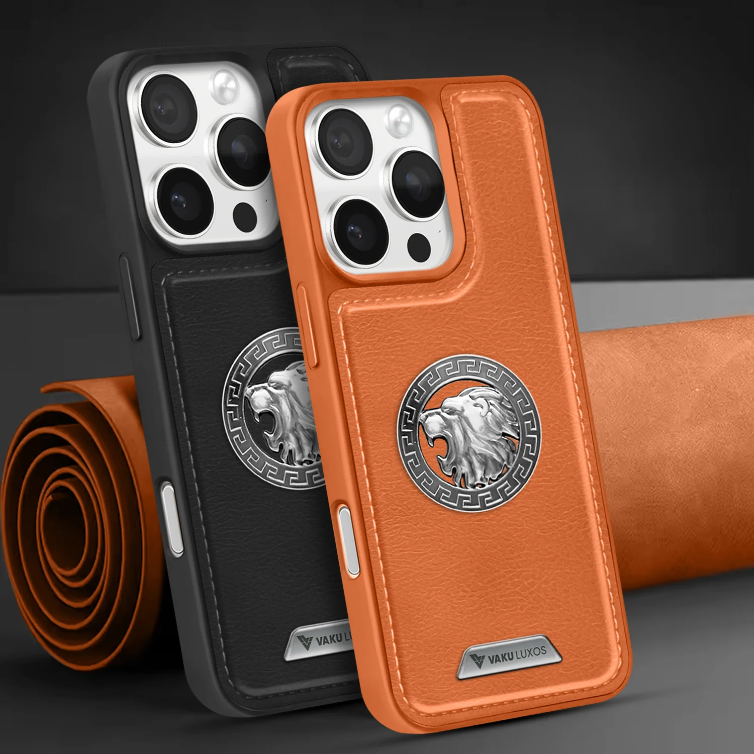 Vaku ® Apple iPhone 16 Pro Regal Shield Metal Lion Engraved Leather Back Cover - Image 14