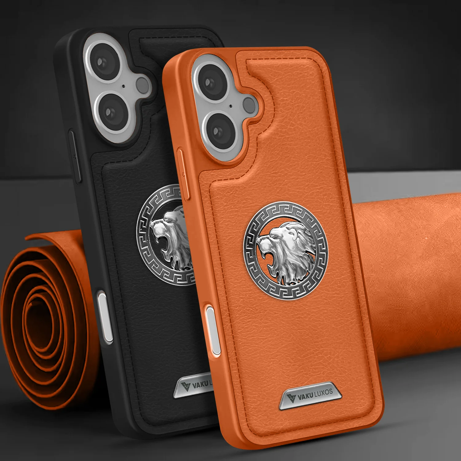 Vaku ® Apple iPhone 16 Regal Shield Metal Lion Engraved Leather Back Cover - Image 13