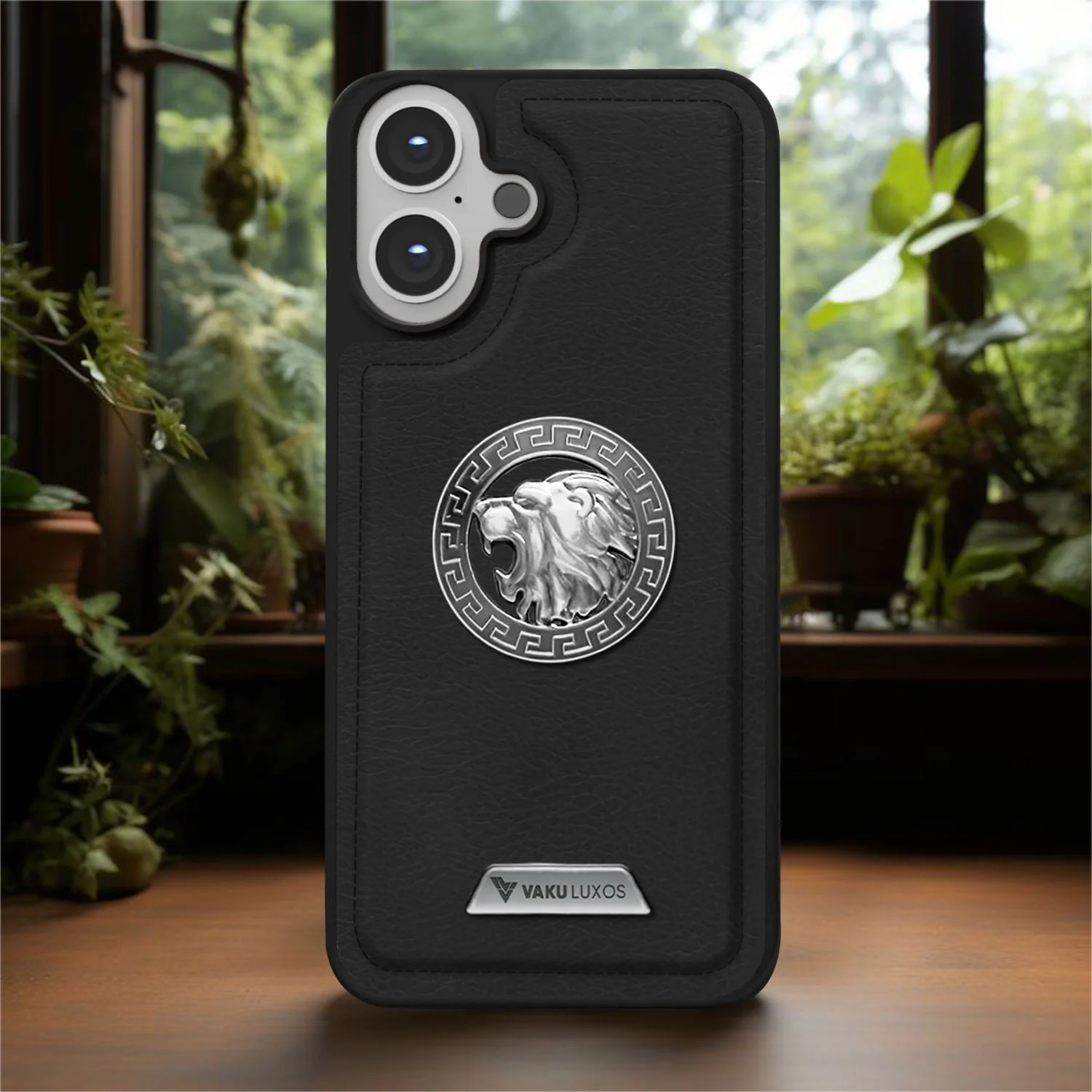Vaku ® Apple iPhone 16 Regal Shield Metal Lion Engraved Leather Back Cover - Image 14