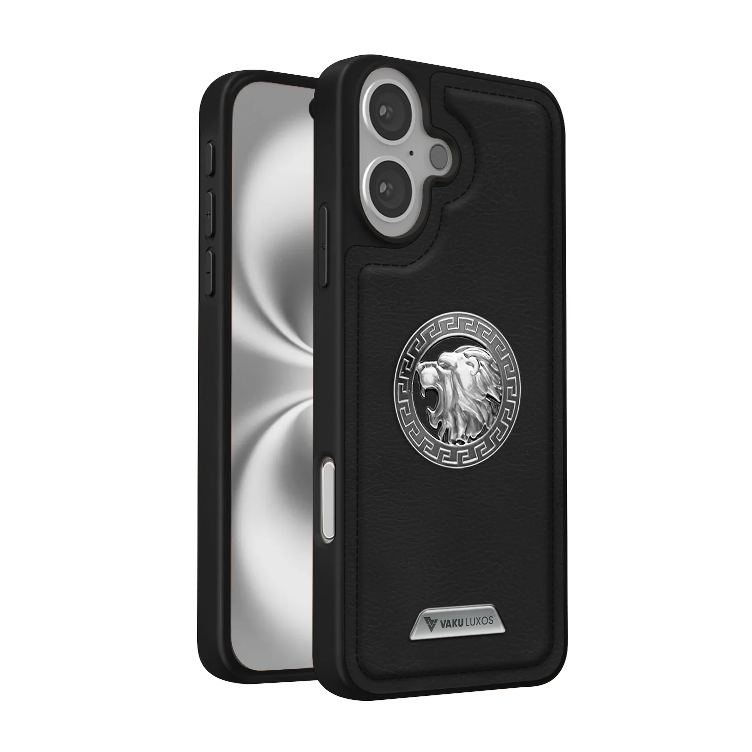 Vaku ® Apple iPhone 16 Regal Shield Metal Lion Engraved Leather Back Cover - Image 2