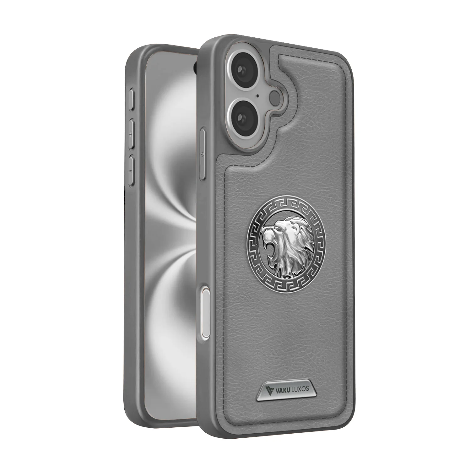 Vaku ® Apple iPhone 16 Regal Shield Metal Lion Engraved Leather Back Cover - Image 3