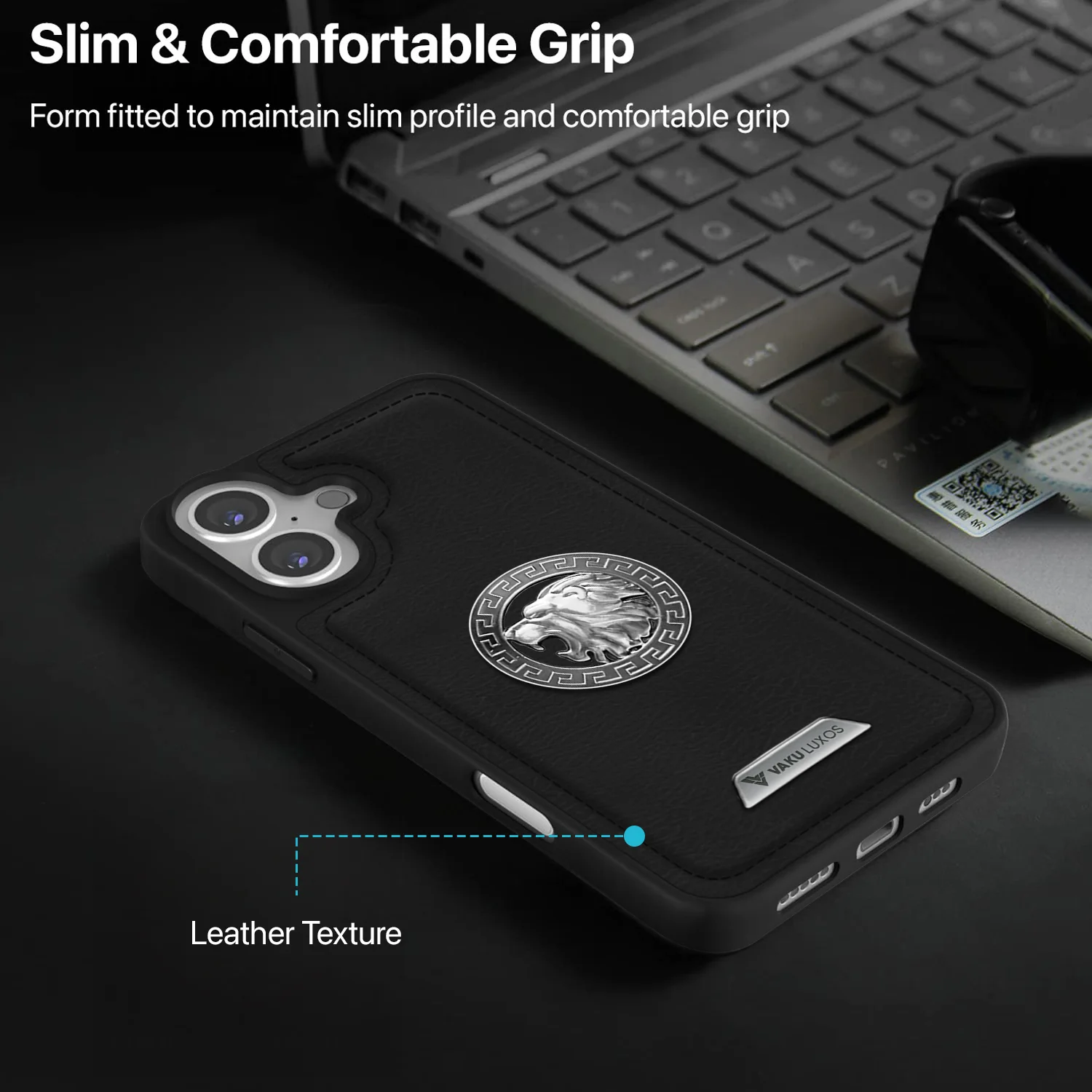 Vaku ® Apple iPhone 16 Regal Shield Metal Lion Engraved Leather Back Cover - Image 8