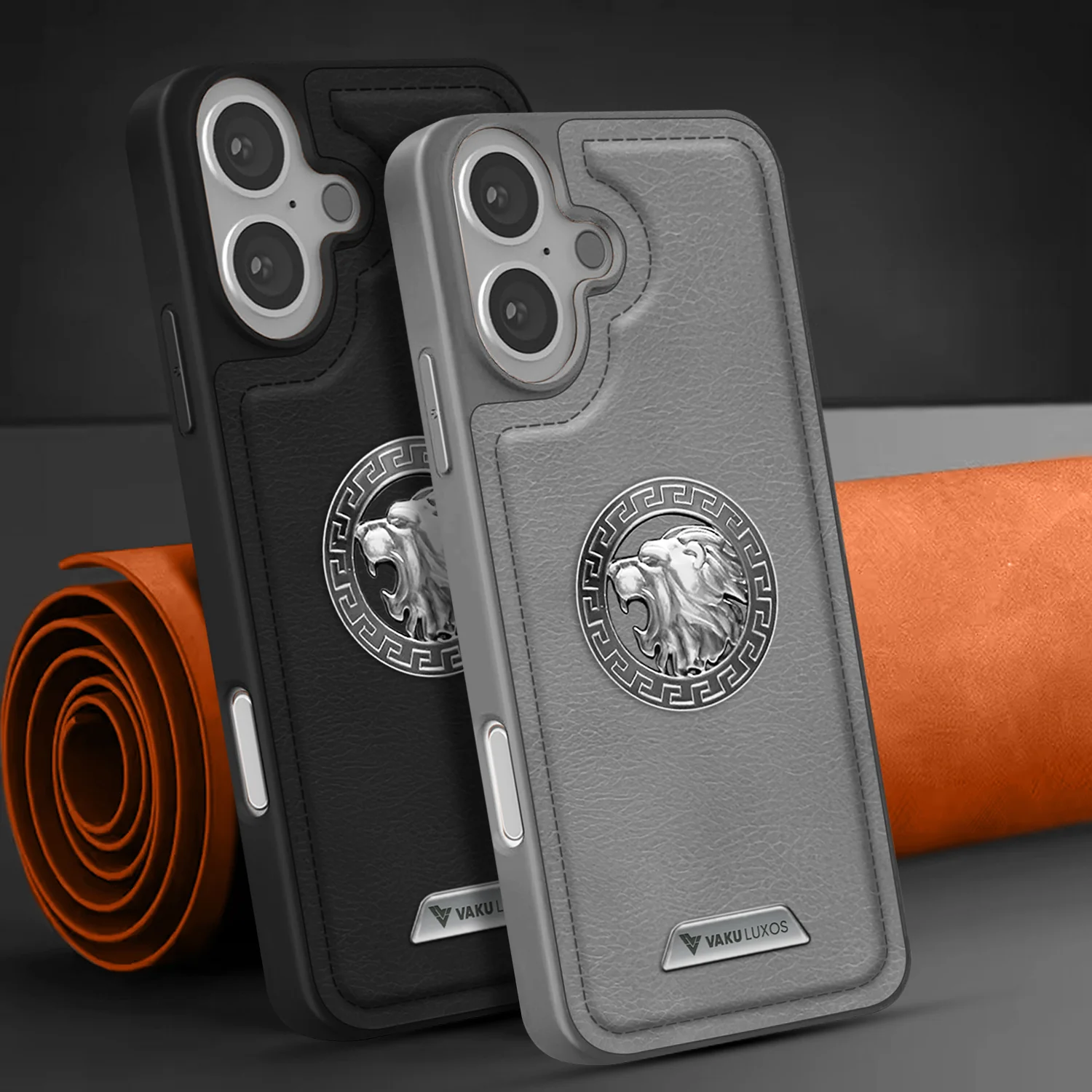 Vaku ® Apple iPhone 16 Regal Shield Metal Lion Engraved Leather Back Cover - Image 9