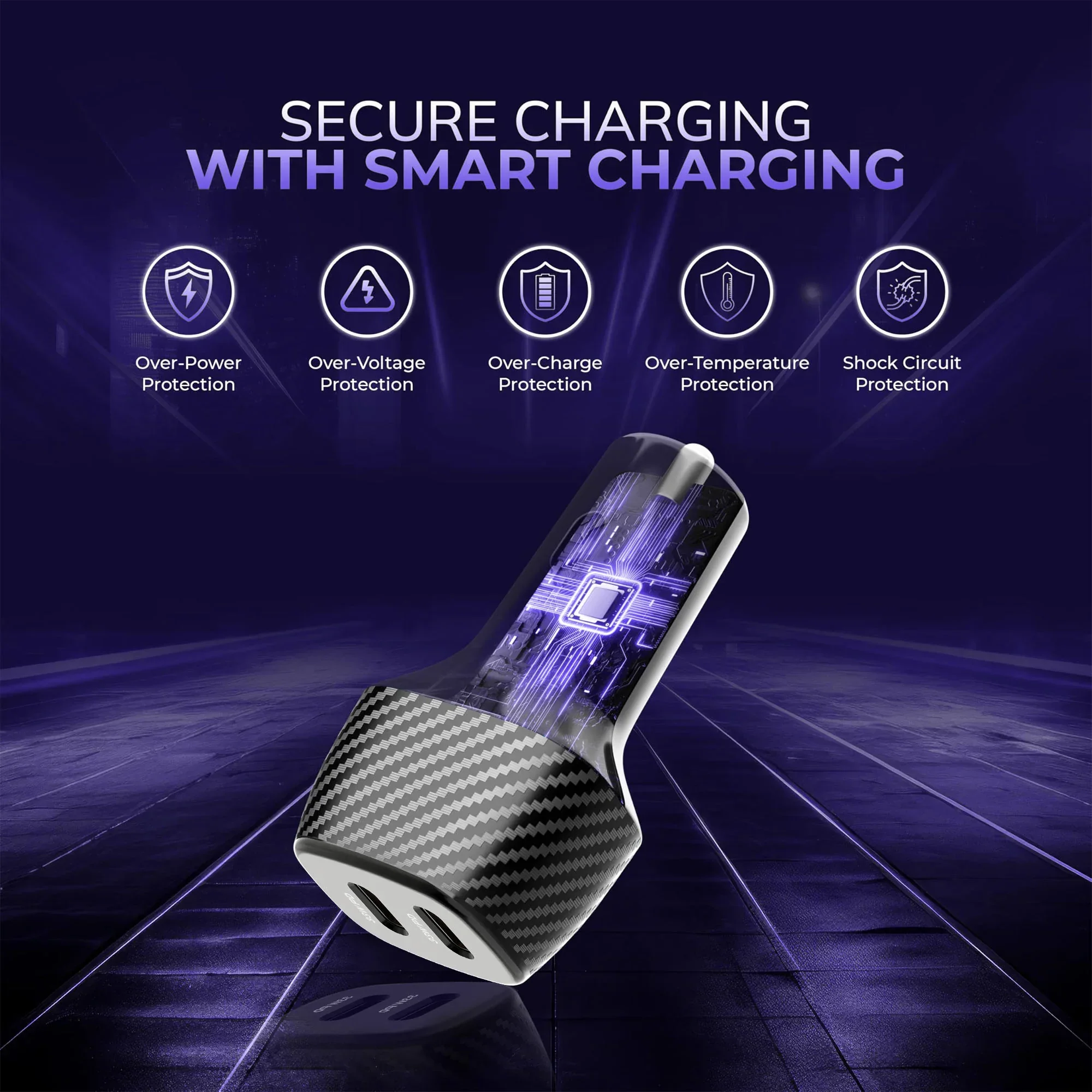 Vaku ® Brotvolt USB C 66W Dual Port Fast Car Charger With Power Delivery for IOS and Android Devices - Image 7