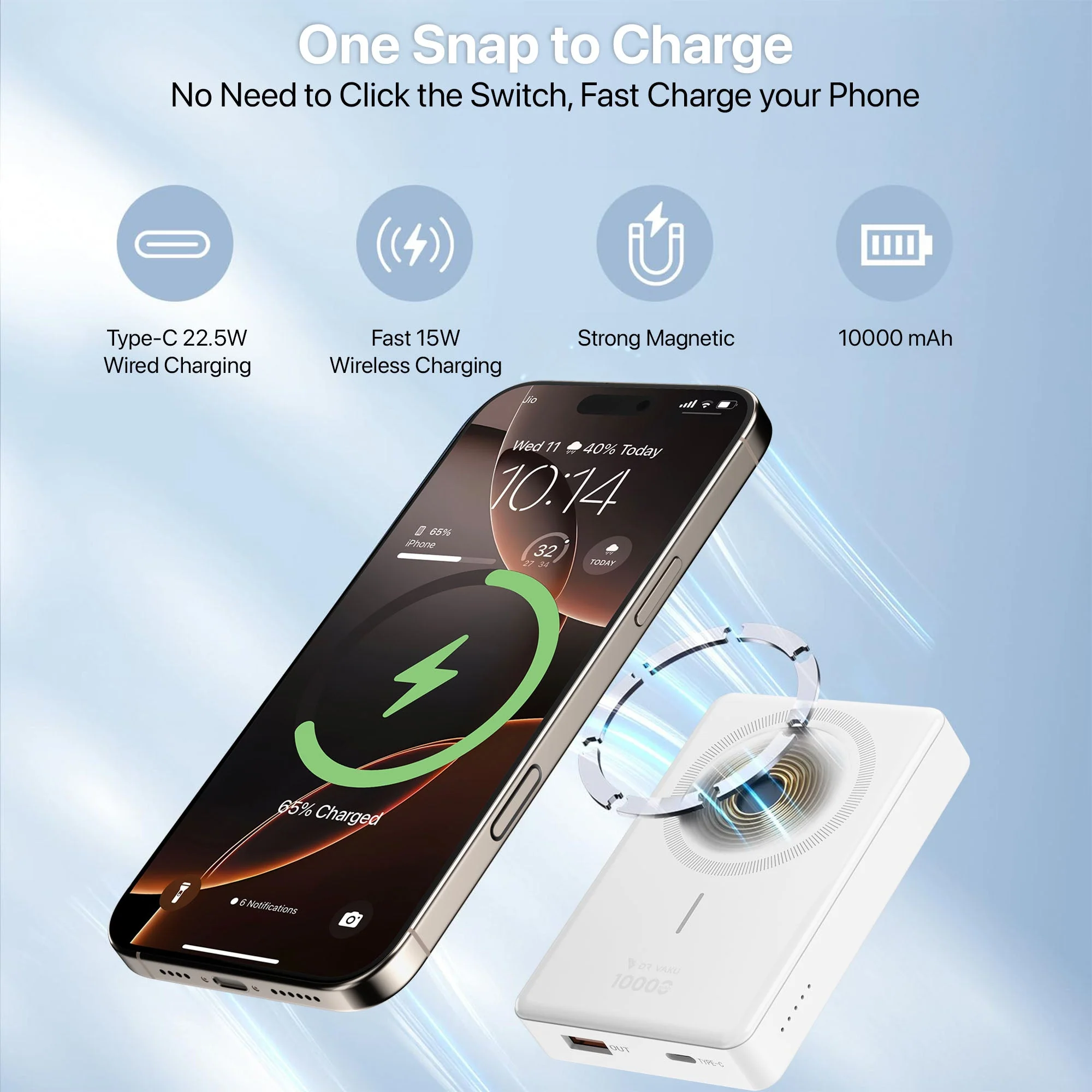 Vaku ® Cylix MagPro 10000mAh 15W Fast Charging Magnetic Wireless Power Bank - Image 6