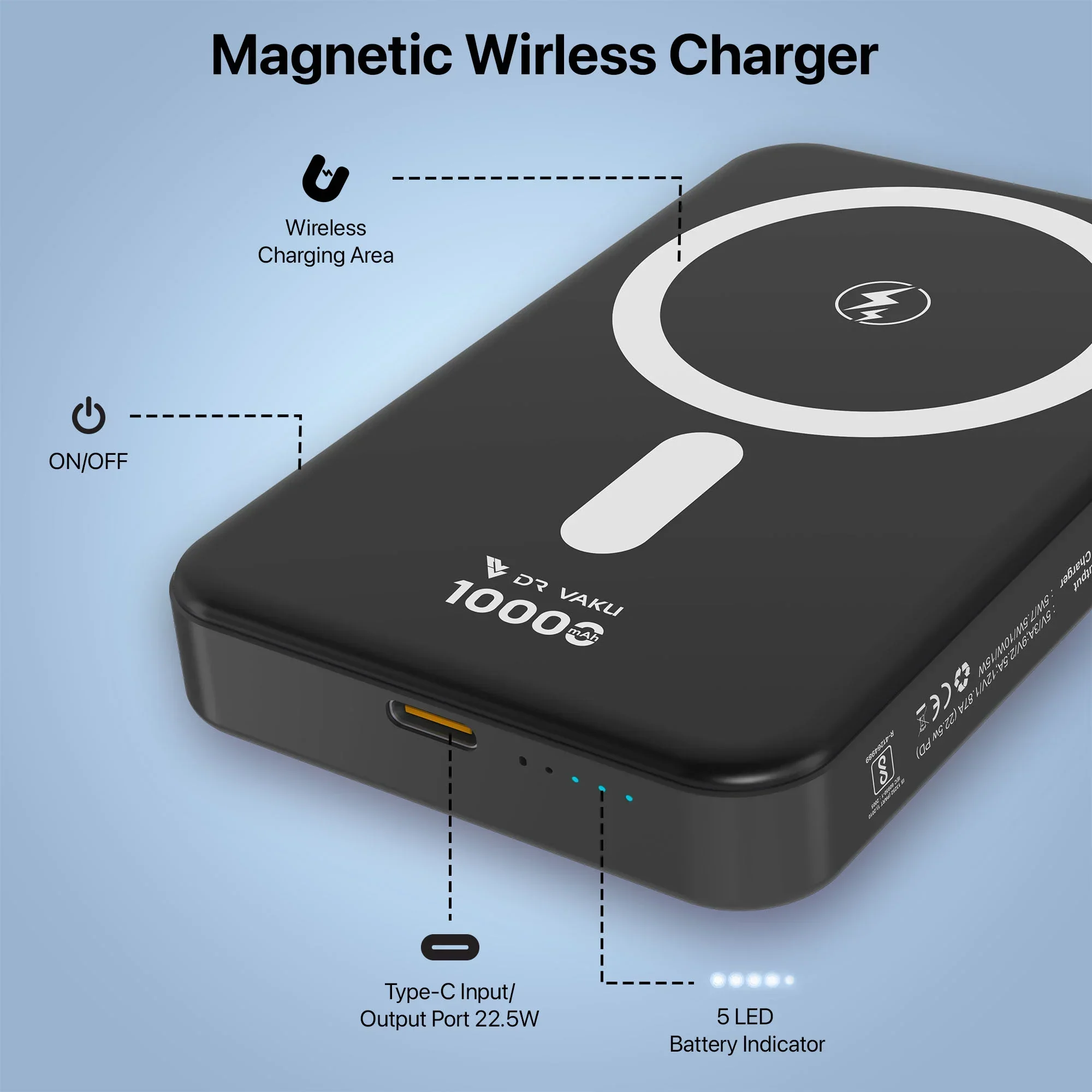 Vaku ® Magforge MagPro 10000mAh Magnetic Wireless Power Bank 15w Magsafe & 22.5w PD Type C Fast Charging - Image 10